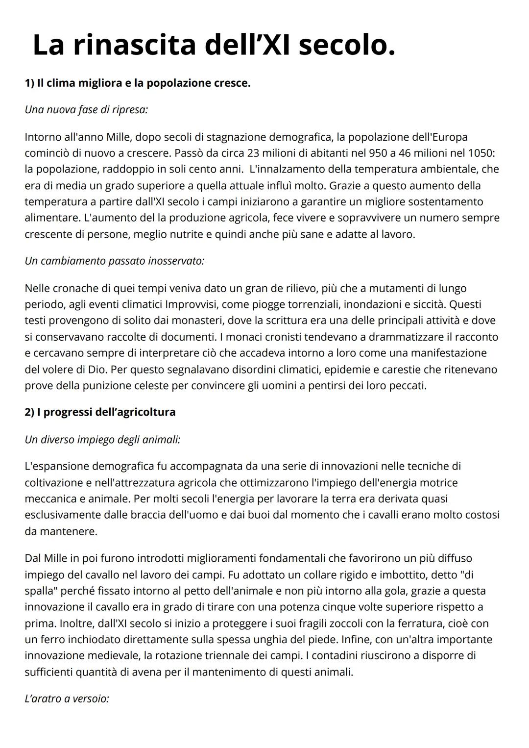 # La rinascita dell'XI secolo.
1) II clima migliora e la popolazione cresce.
Una nuova fase di ripresa:
Intorno all'anno Mille, dopo seco