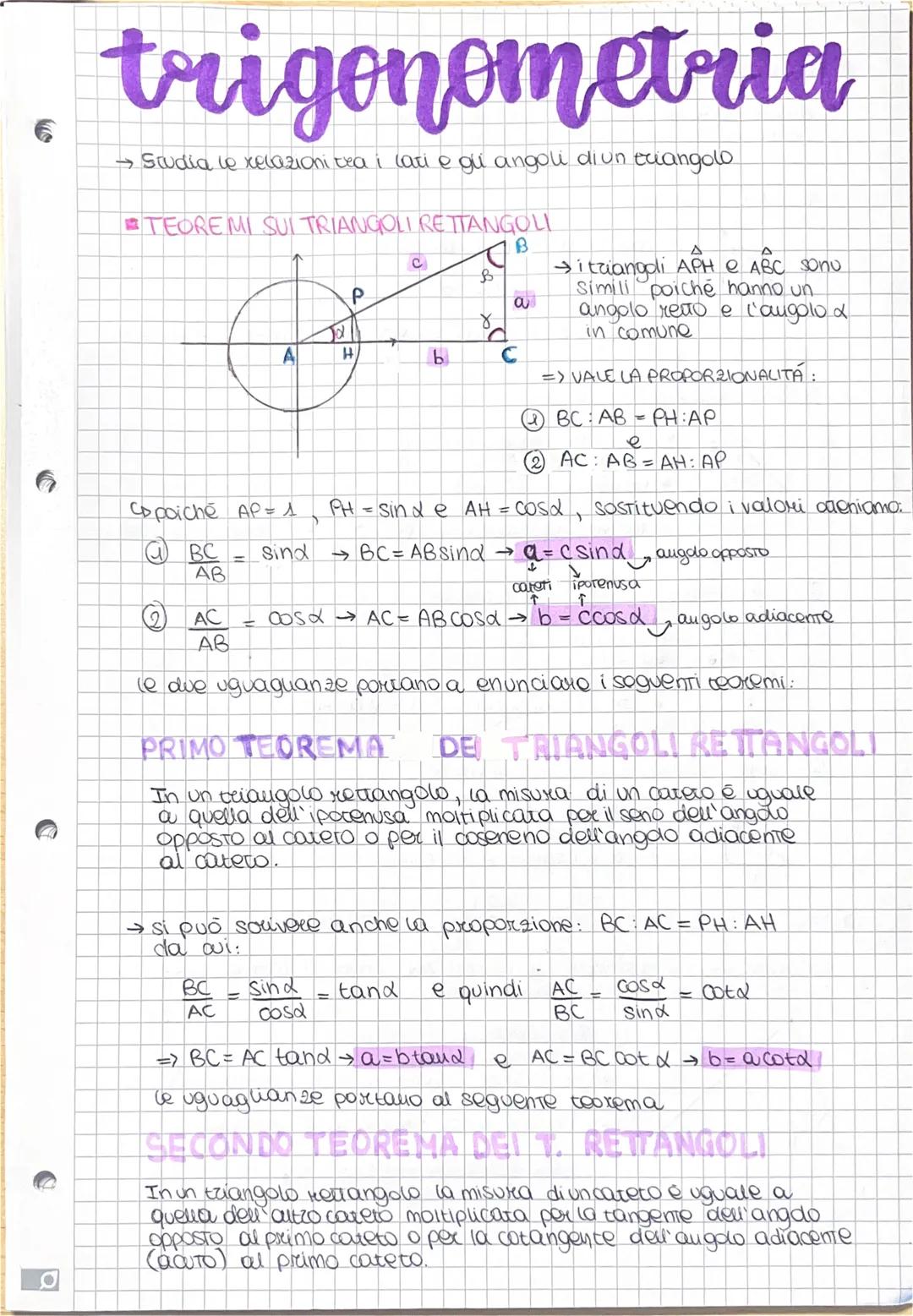 # trigonometria
→ Studia le xelazioni tra i lati e gu angoli diun triangolo
TEOREMI SUI TRIANGOLI RETTANGOLI
B
C
B
P
A
H
b
C
→itr