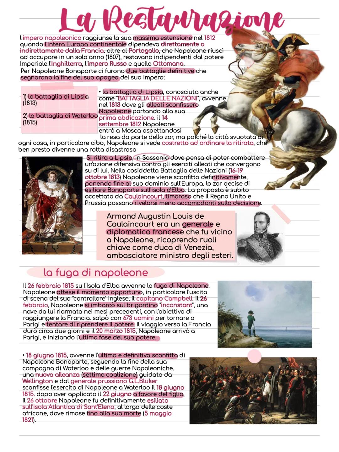 # La Restaurazione
l'impero napoleonico raggiunse la sua massima estensione nel 1812
quando l'intera Europa continentale dipendeva direttam