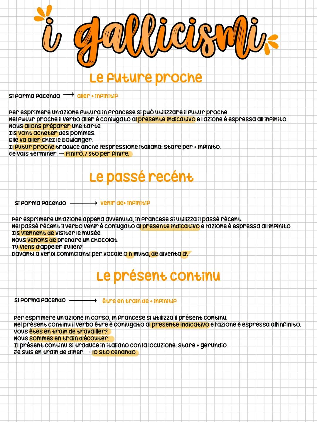 # i gallicismi
## Le future proche
si forma facendo →aller infinitif
Per esprimere un'azione futura in francese si può utilizzare il futu