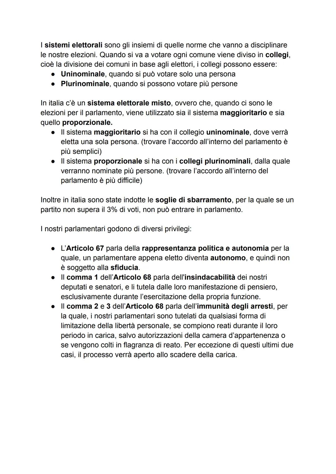 # II Parlamento
Il parlamento è un organo costituzionale, ovvero un organo dello stato che
viene disciplinato dalla nostra costituzione. Qu