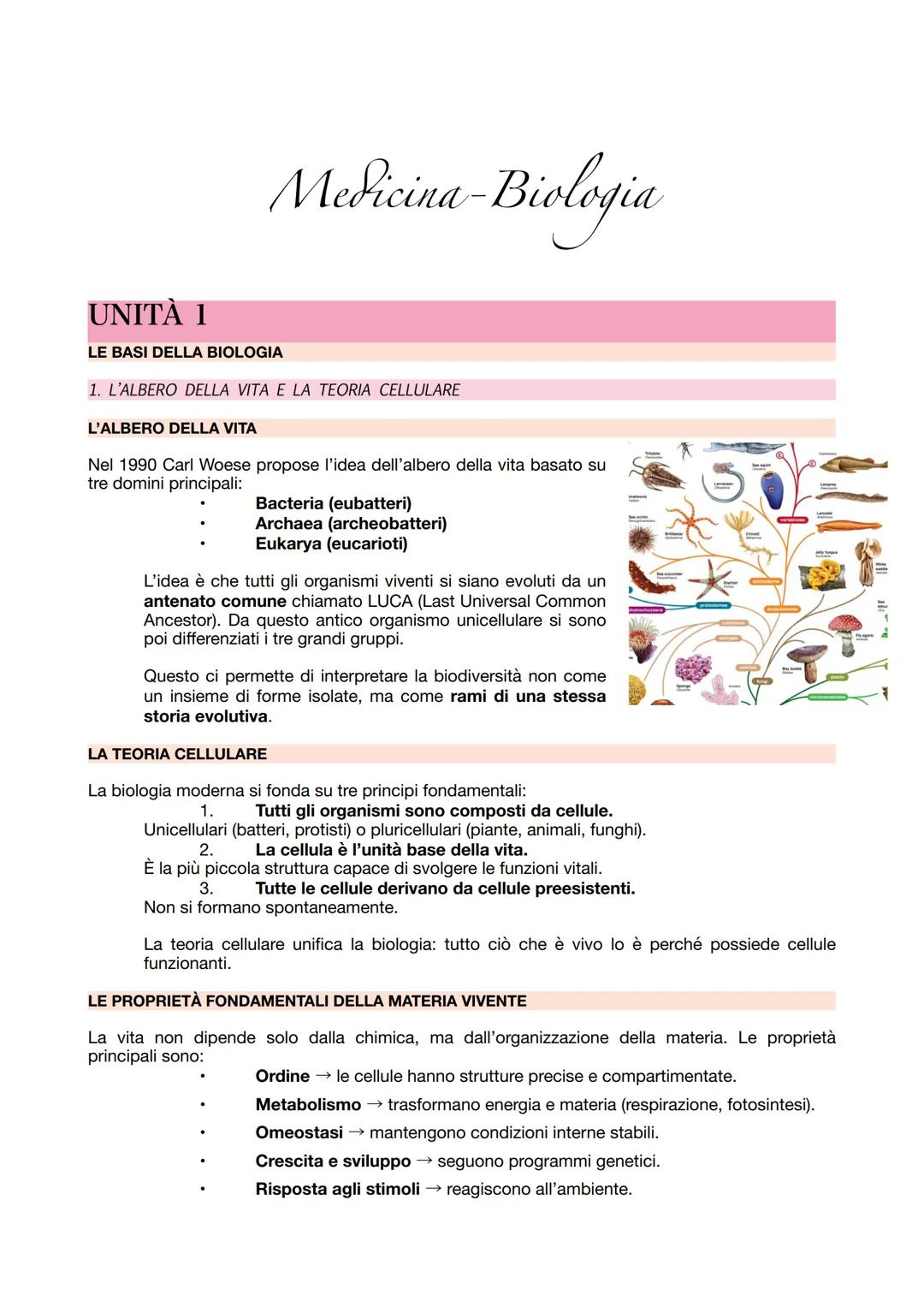 # Medicina-Biologia
UNITÀ 1
LE BASI DELLA BIOLOGIA
1. L'ALBERO DELLA VITA E LA TEORIA CELLULARE
L'ALBERO DELLA VITA
Nel 1990 Carl Woese