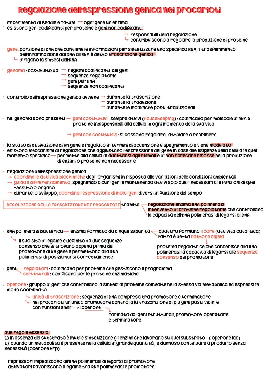 # Regolazione del espressione genica nei procarioti
* Esperimento di Beadle e Tatum ogni gene un enzima
* esistono geni codificanti per