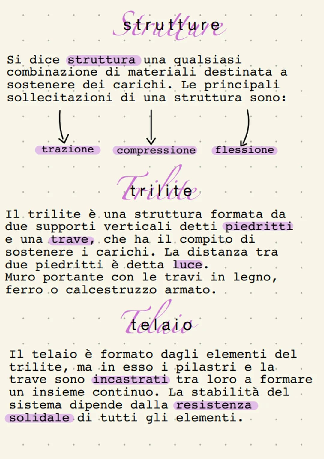# Strutture
Si dice struttura una qualsiasi combinazione di materiali destinata a sostenere dei carichi. Le principali sollecitazioni di una