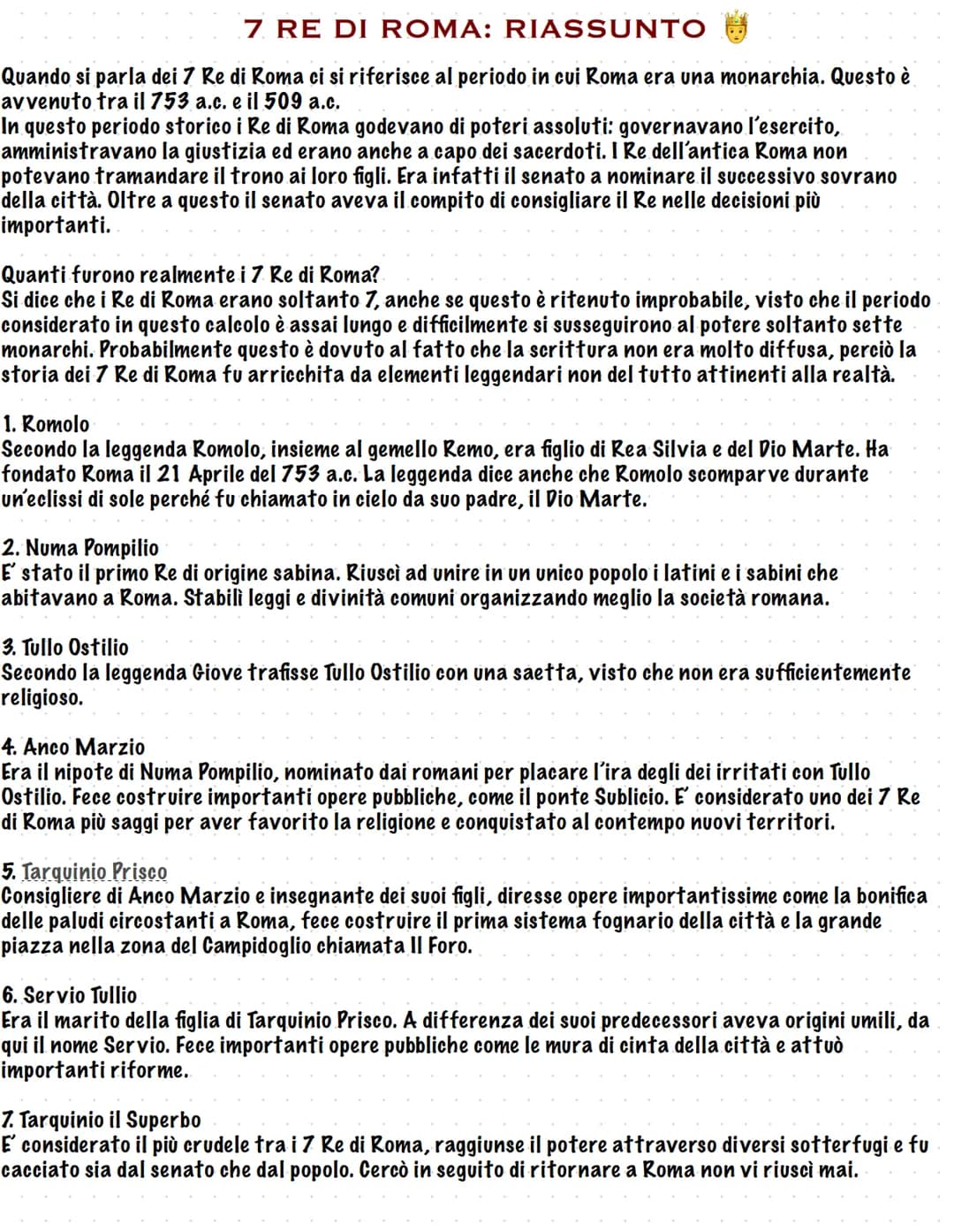 # 7 RE DI ROMA: RIASSUNTO
Quando si parla dei 7 Re di Roma ci si riferisce al periodo in cui Roma era una monarchia. Questo è avvenuto tra i
