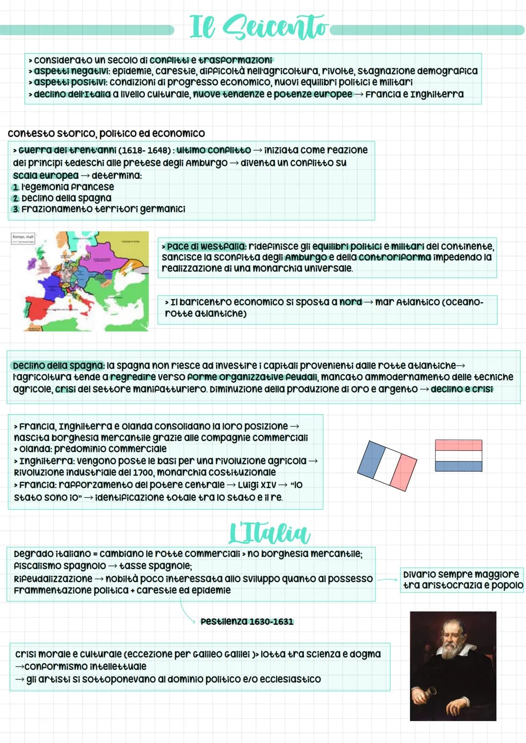 # Il Seicento
* considerato un secolo di conflitti e trasformazioni
* aspetti negativi: epidemie, carestie, difficoltà nell'agricoltura,