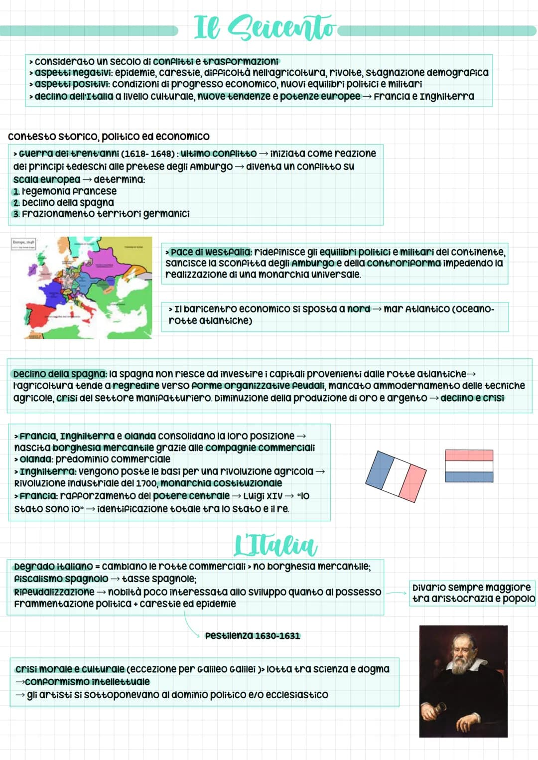 # Il Seicento
* considerato un secolo di conflitti e trasformazioni
* aspetti negativi: epidemie, carestie, difficoltà nell'agricoltura,