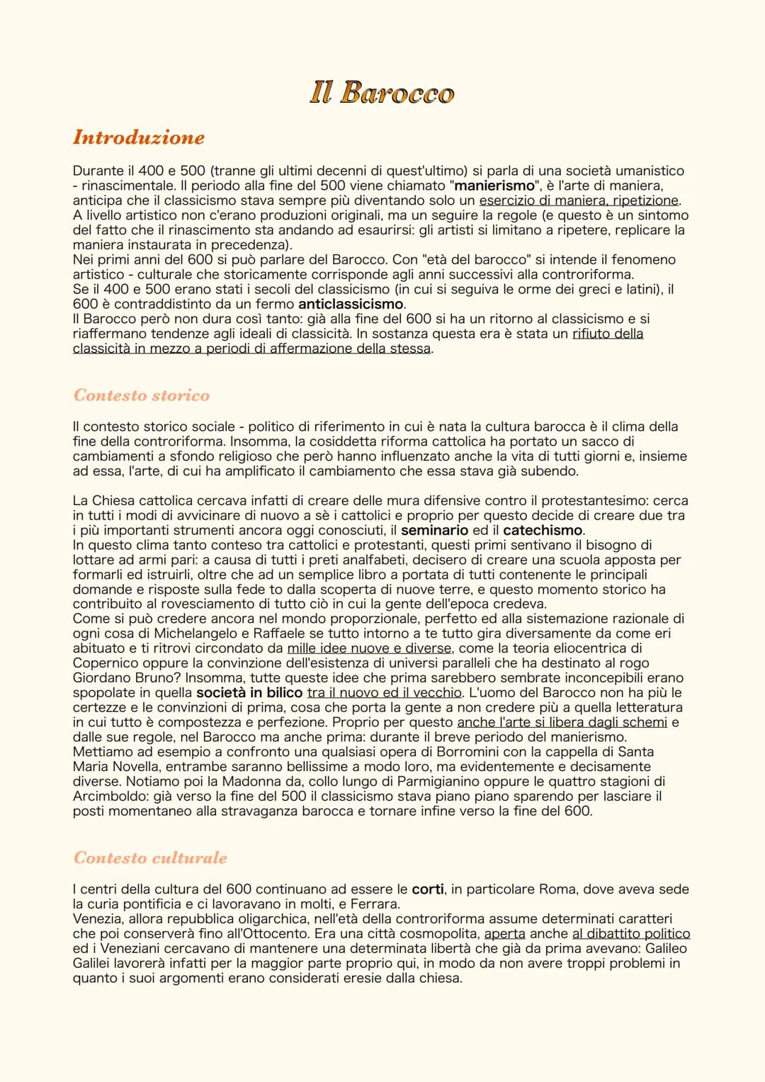 # Il Barocco
## Introduzione
Durante il 400 e 500 (tranne gli ultimi decenni di quest'ultimo) si parla di una società umanistico
- rinascim