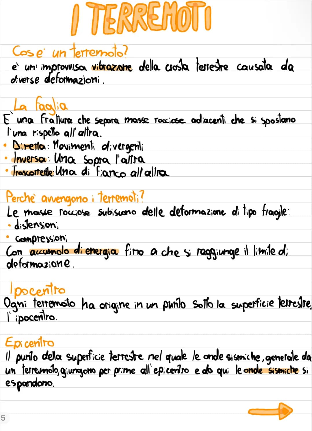 # I TERREMOTI
## Cos'è un terremoto?
è un'improvvisa vibrazione della crosta terrestre causata da diverse deformazioni.
## La faglia
È una