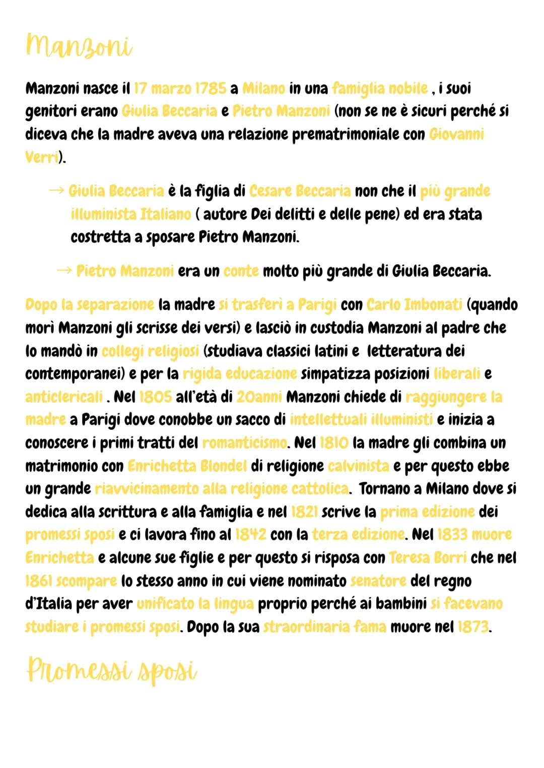 # Manzoni
Manzoni nasce il 17 marzo 1785 a Milano in una famiglia nobile, i suoi genitori erano Giulia Beccaria e Pietro Manzoni (non se ne