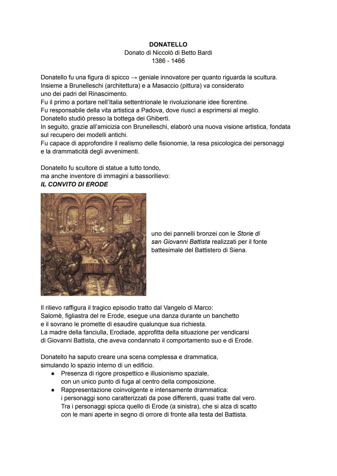 # DONATELLO
Donato di Niccolò di Betto Bardi
1386 - 1466
Donatello fu una figura di spicco $\rightarrow$ geniale innovatore per quanto rigu