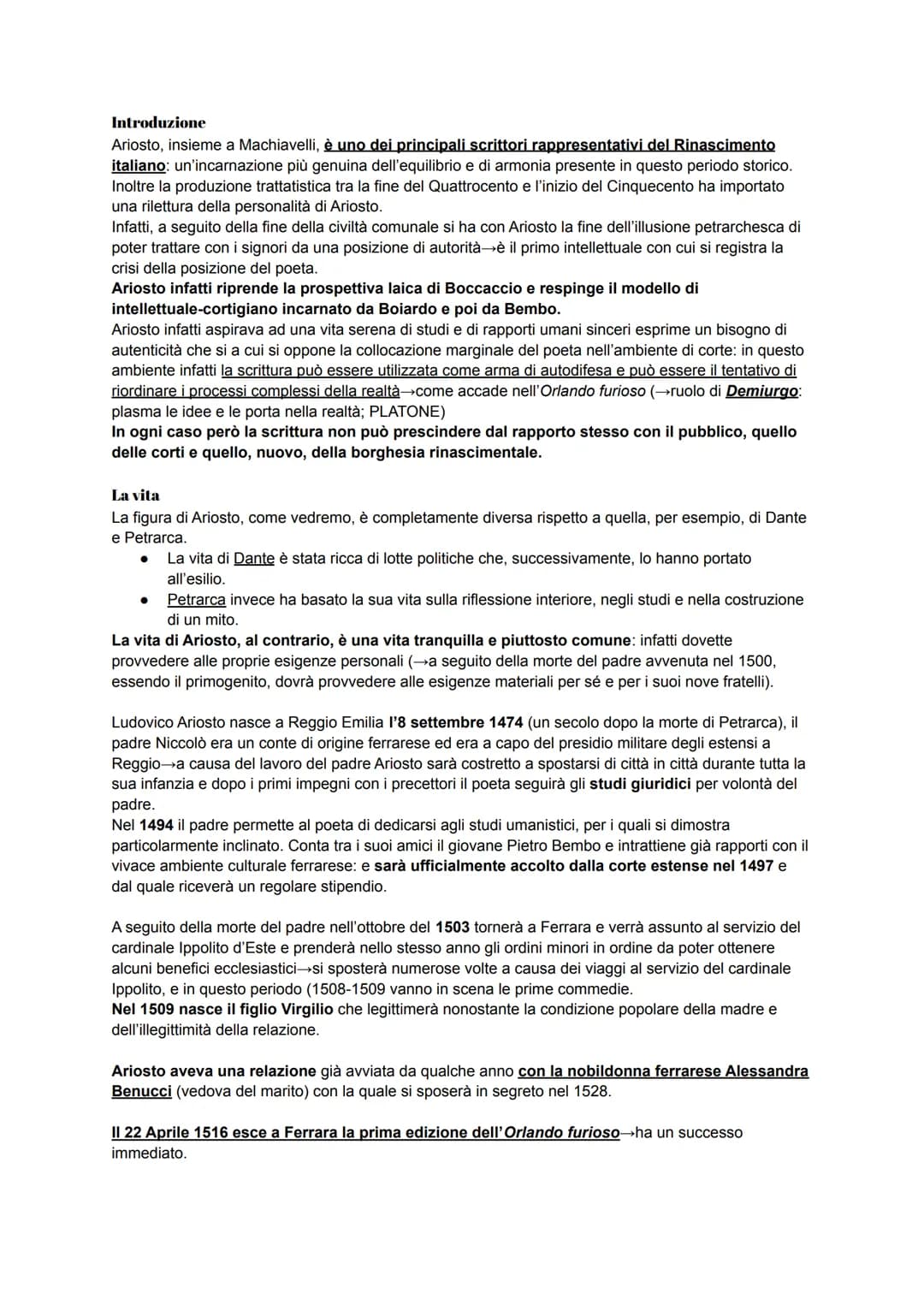 ## Introduzione
Ariosto, insieme a Machiavelli, è uno dei principali scrittori rappresentativi del **Rinascimento italiano**: un'incarnazion