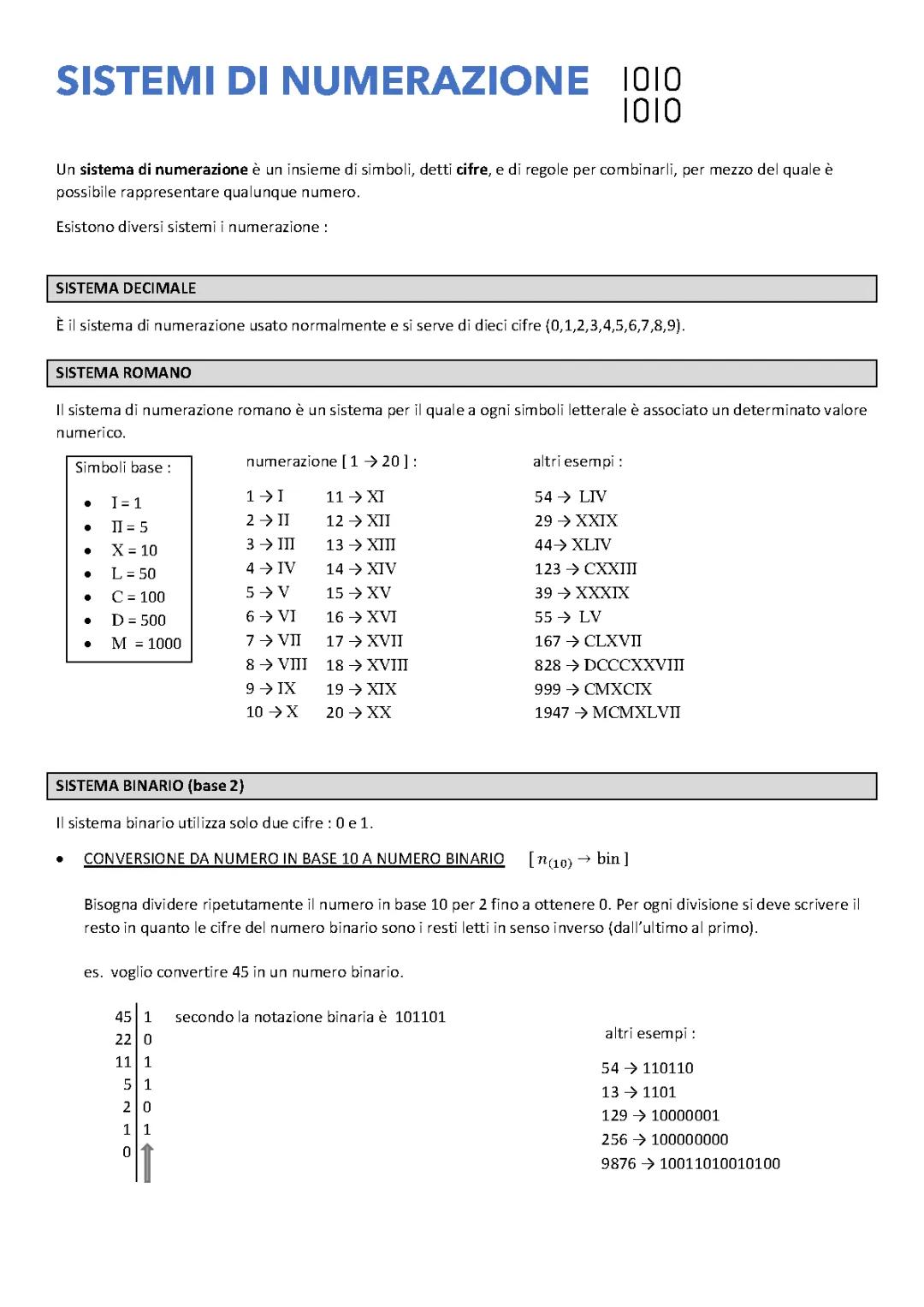 SISTEMI DI NUMERAZIONE
