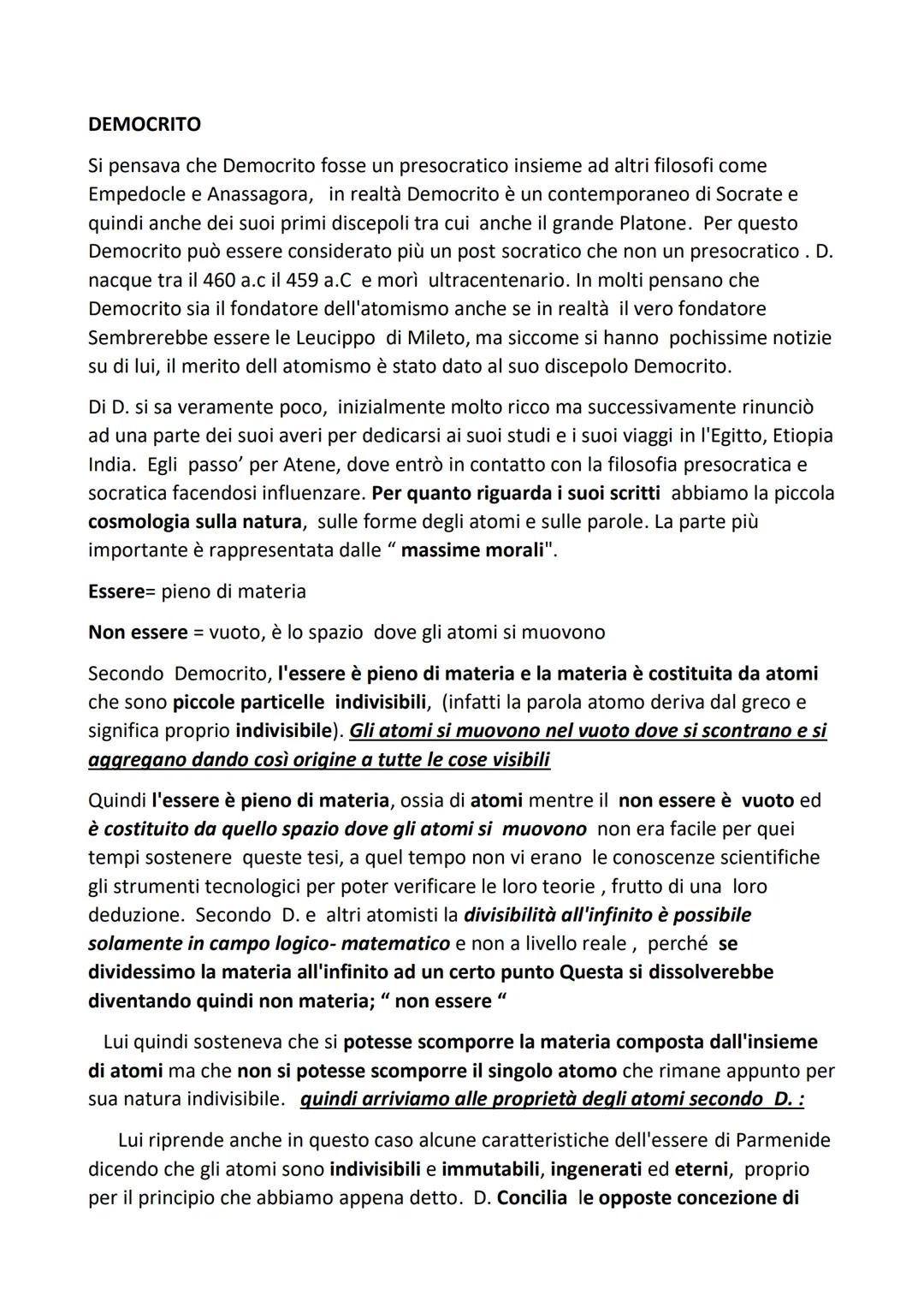 DEMOCRITO
Si pensava che Democrito fosse un presocratico insieme ad altri filosofi come
Empedocle e Anassagora, in realtà Democrito è un con