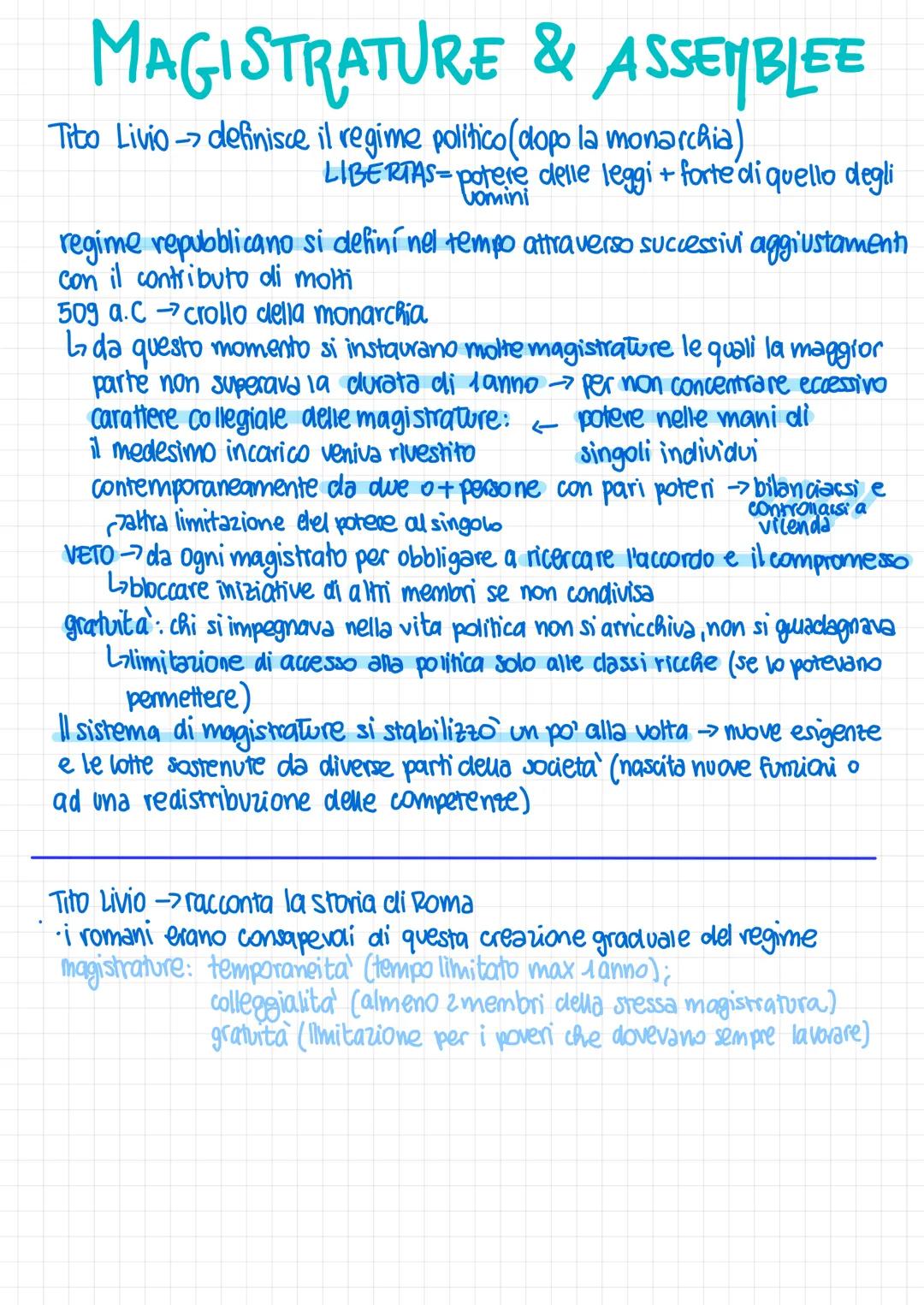 # MAGISTRATURE & ASSEMBLEE
Tito Livio definisce il regime politico(dopo la monarchia)
LIBERTAS-potere delle leggi + forte di quello degli
V