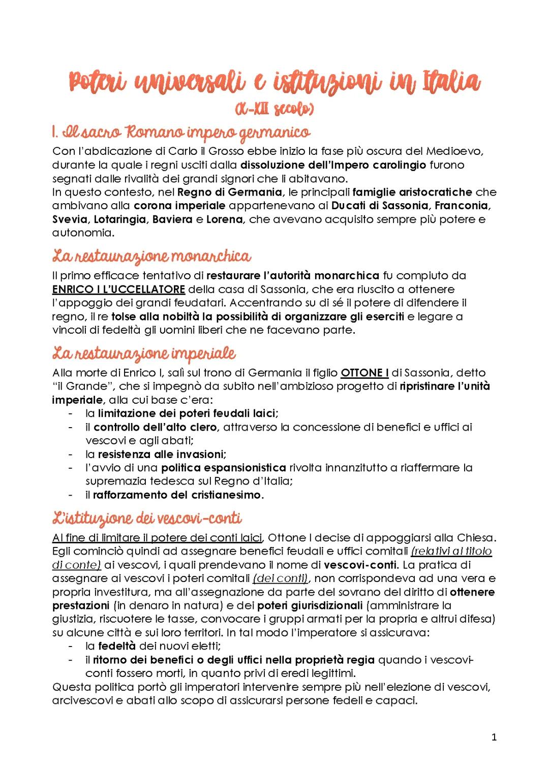 Poteri universali e istituzioni in Italia
