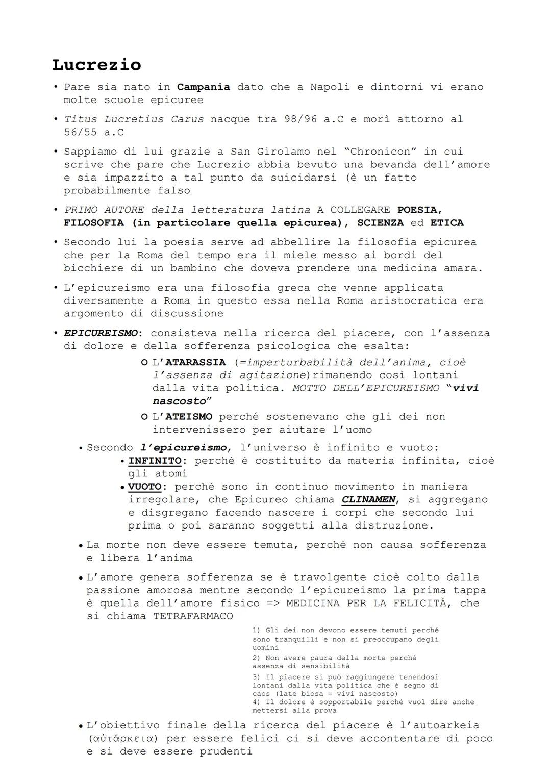 Lucrezio
• Pare sia nato in Campania dato che a Napoli e dintorni vi erano
molte scuole epicuree
• Titus Lucretius Carus nacque tra 98/96 a.