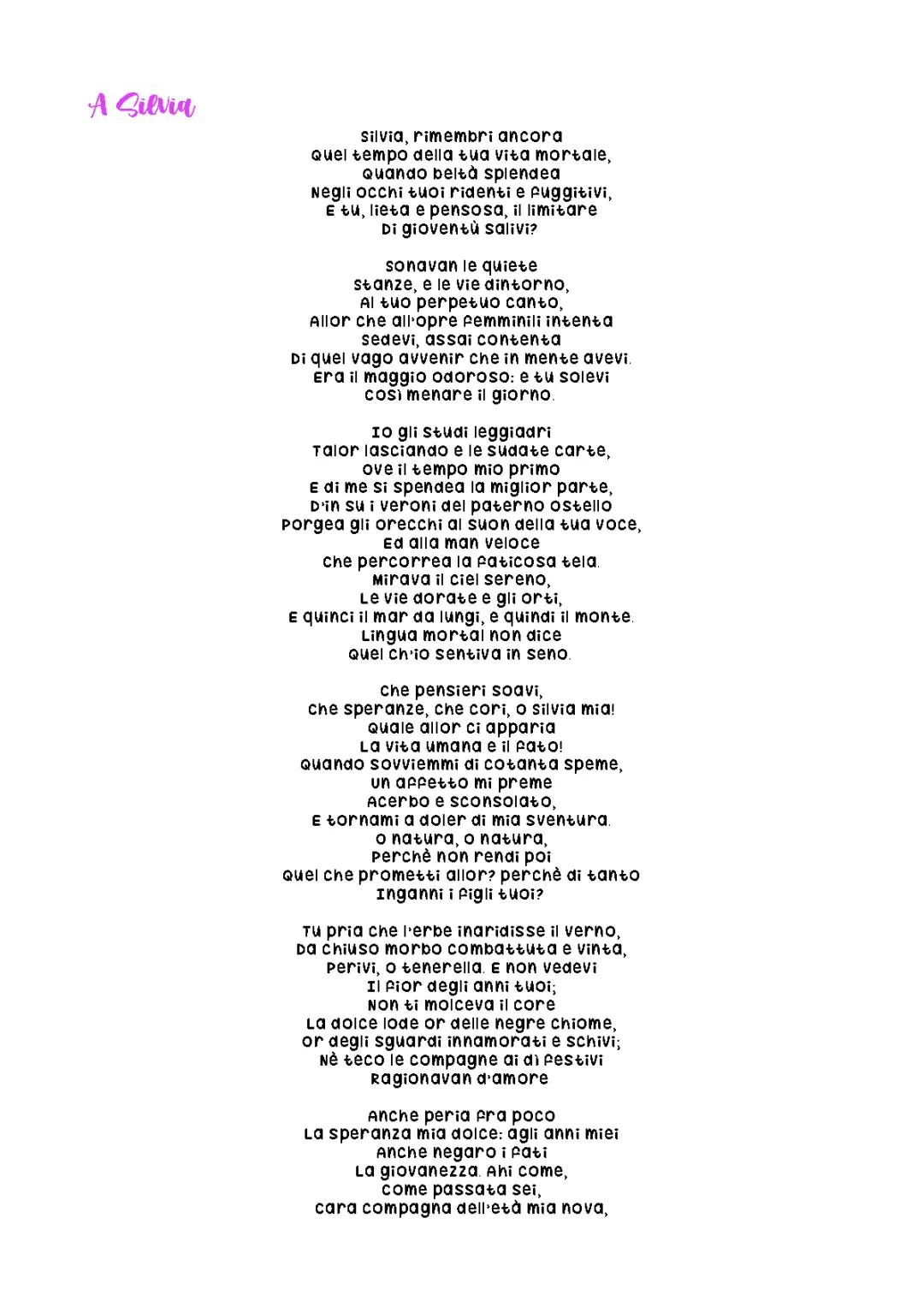 A Silvia - testo, parafrasi, analisi