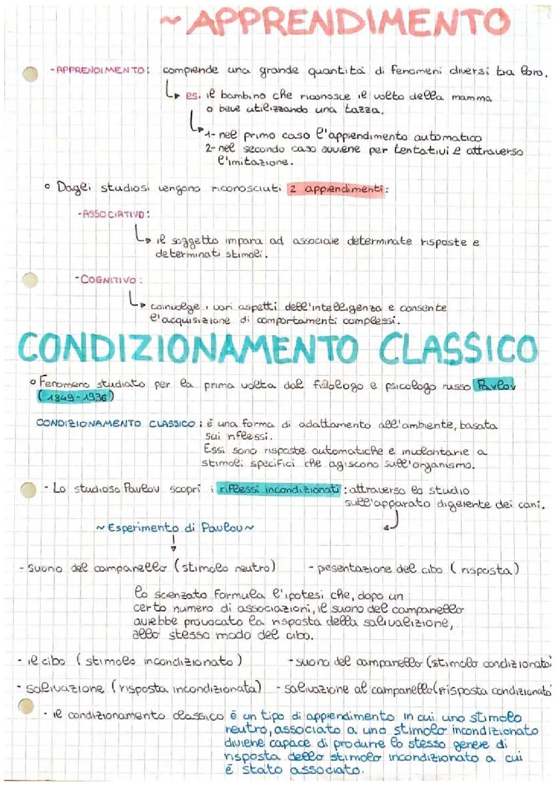 Apprendimento: condizionamento classico e condizionamento operante