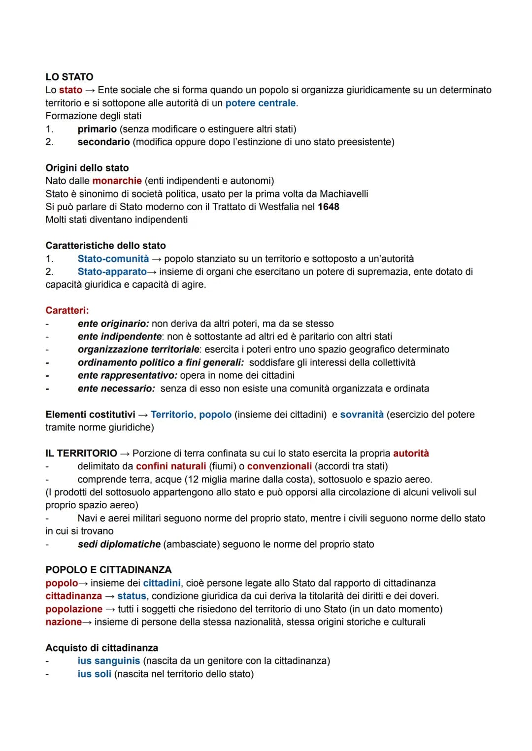 # LO STATO
Lo stato → Ente sociale che si forma quando un popolo si organizza giuridicamente su un determinato
territorio e si sottopone al