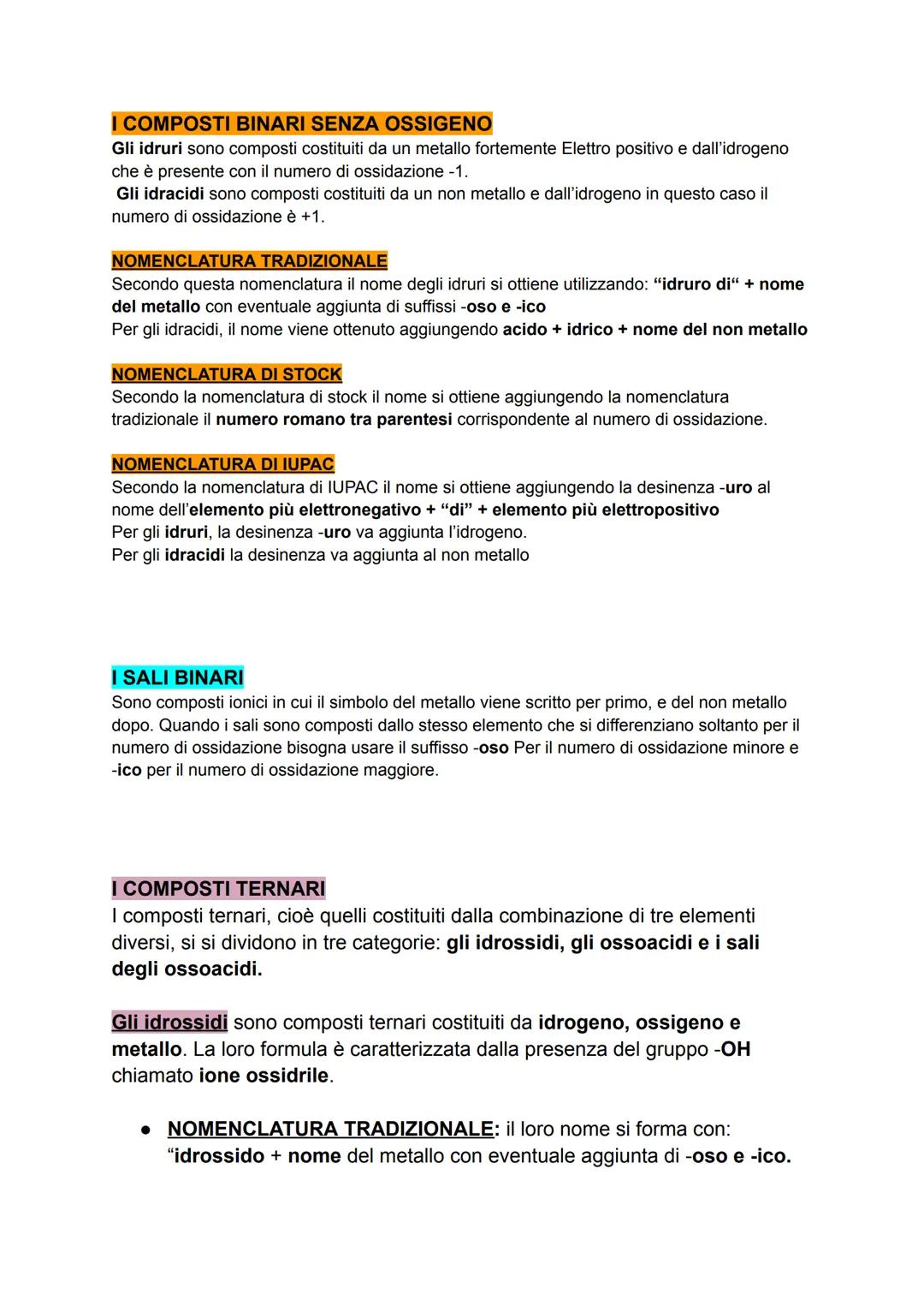 CLASSIFICAZIONE E NOMENCLATURA DEI COMPOSTI
Classifichiamo i composti in due categorie:
●
COMPOSTI INORGANICI: formati da tutti gli elementi