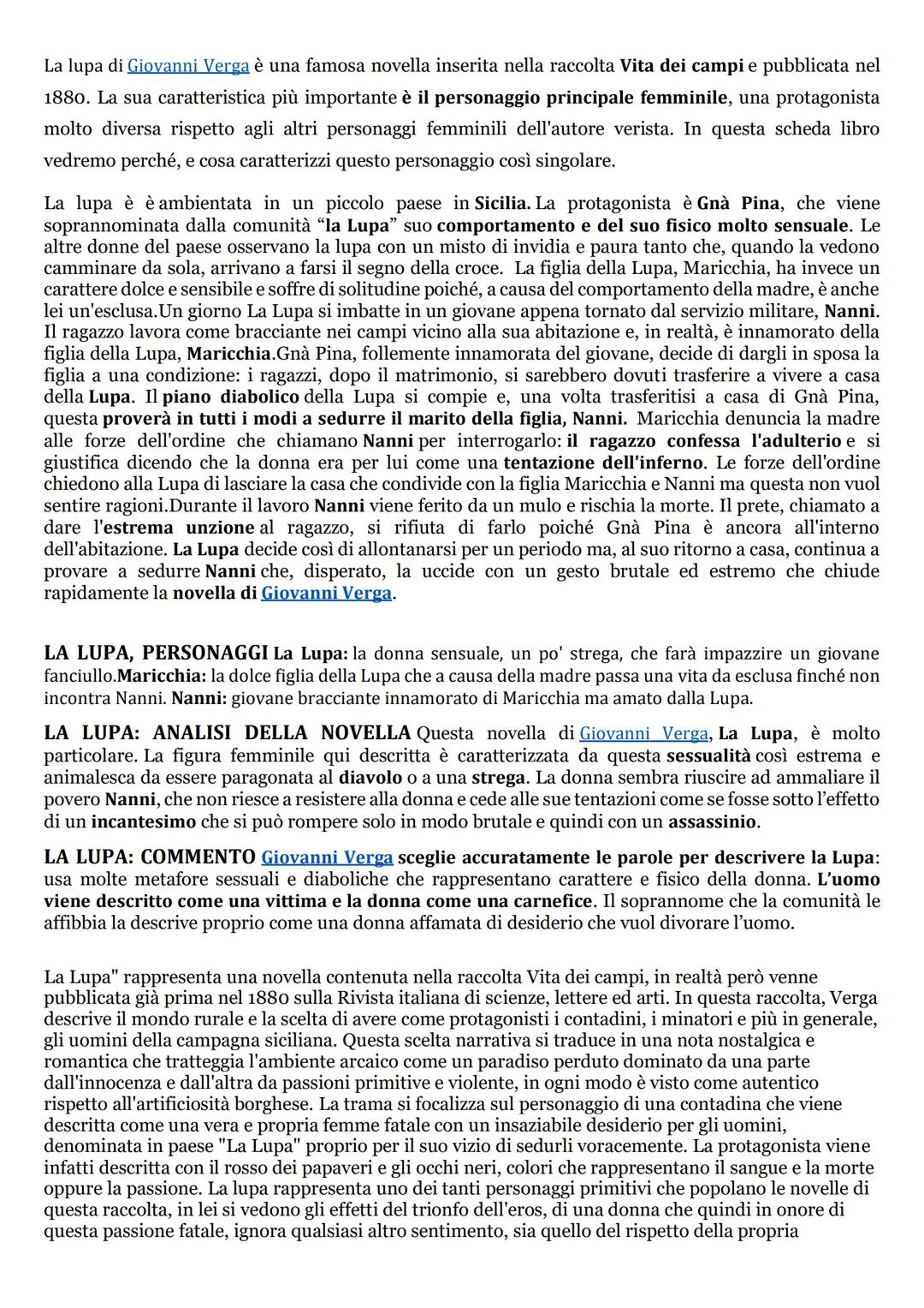 La lupa di Giovanni Verga è una famosa novella inserita nella raccolta Vita dei campi e pubblicata nel
1880. La sua caratteristica più impor