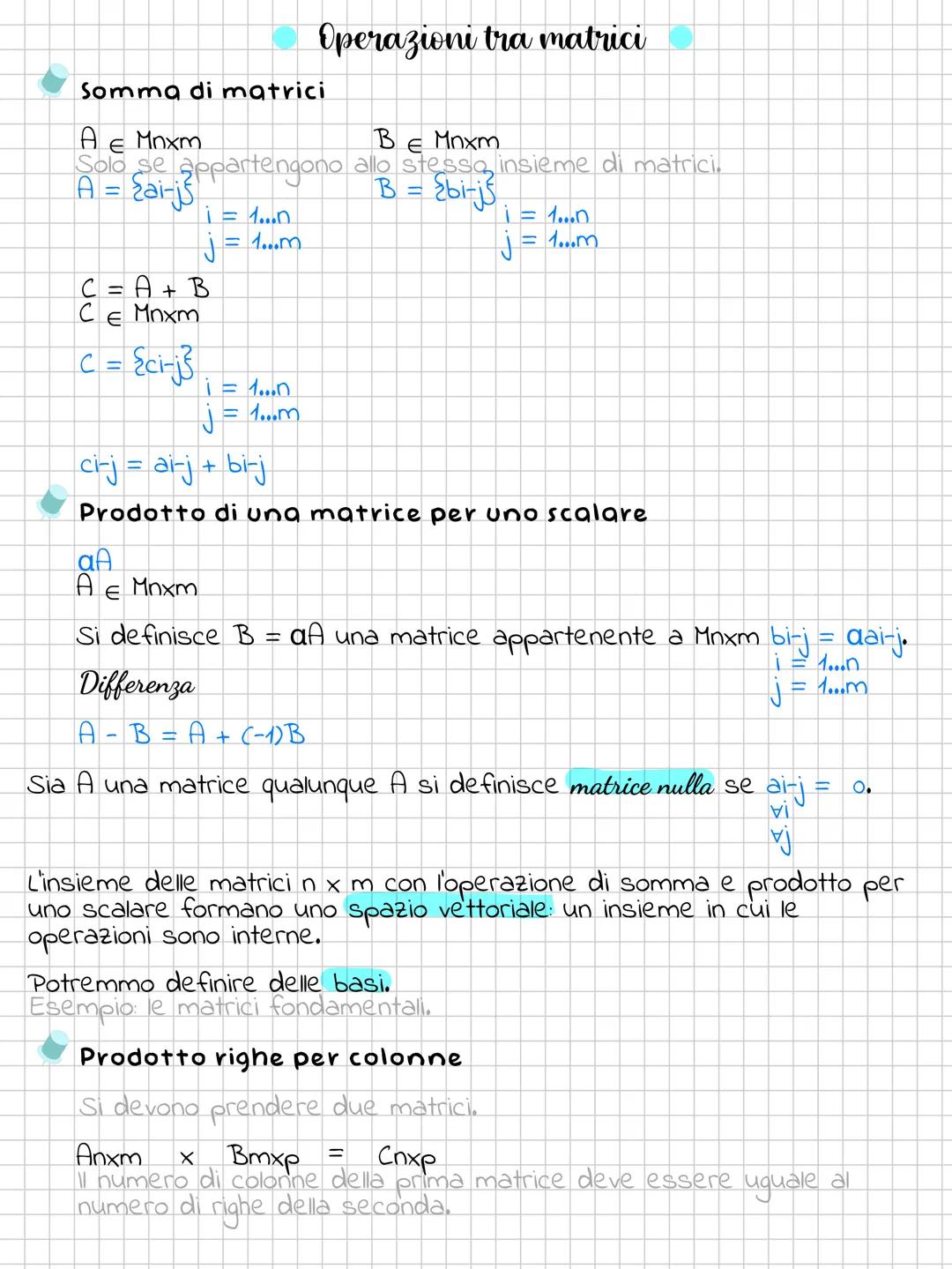 le matrici
Si definisce matrice n x m una tabella di m n numeri ordinati disposti in
n righe e m colonne.
Ciascun elemento avrà una posizion
