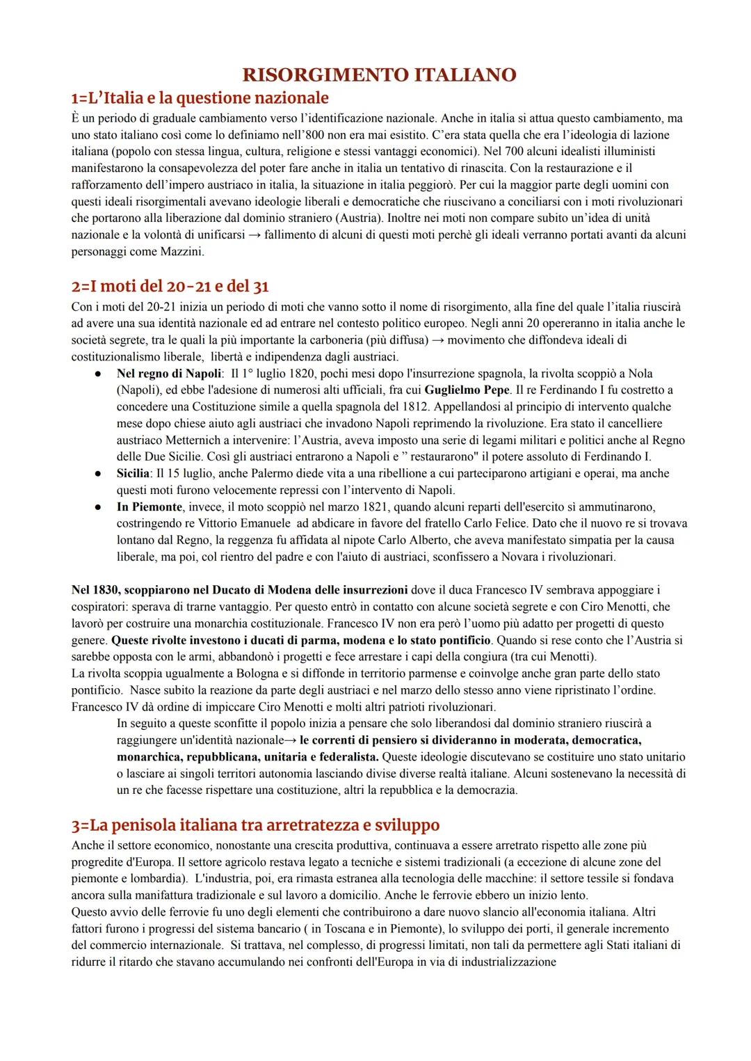 1=L'Italia e la questione nazionale
È un periodo di graduale cambiamento verso l'identificazione nazionale. Anche in italia si attua questo