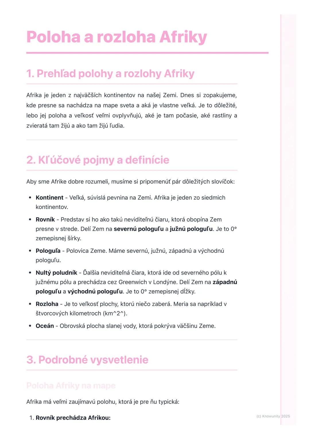 # Poloha a rozloha Afriky
1. Prehľad polohy a rozlohy Afriky
Afrika je jeden z najväčších kontinentov na našej Zemi. Dnes si zopakujeme,
k