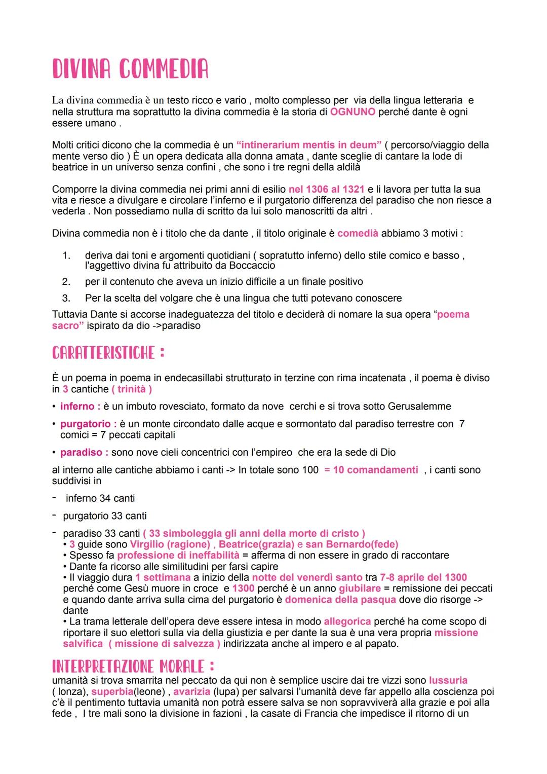 --- OCR Start ---
DIVINA COMMEDIA
La divina commedia è un testo ricco e vario, molto complesso per via della lingua letteraria e
nella strut