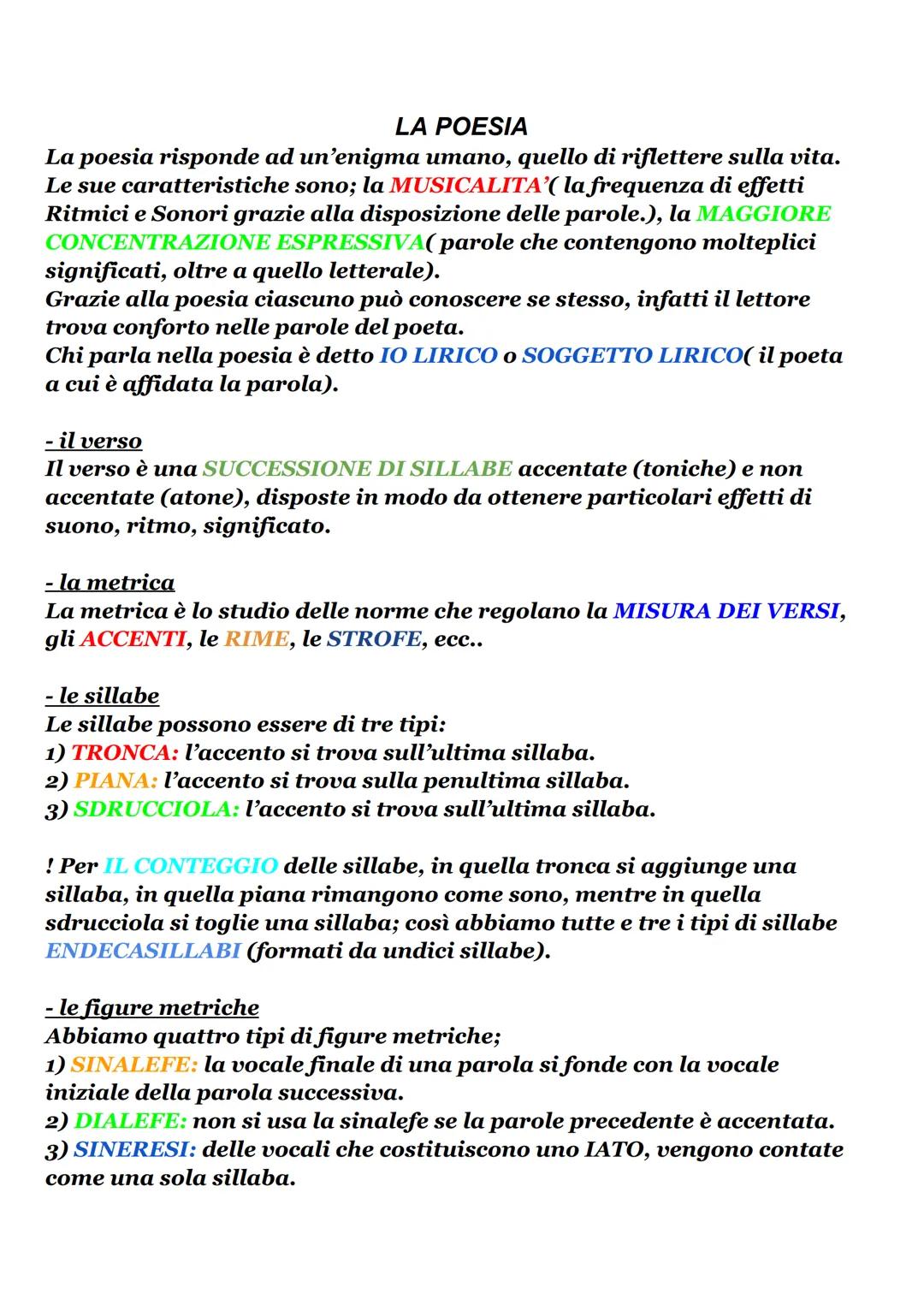 LA POESIA
La poesia risponde ad un'enigma umano, quello di riflettere sulla vita.
Le sue caratteristiche sono; la MUSICALITA'( la frequenza