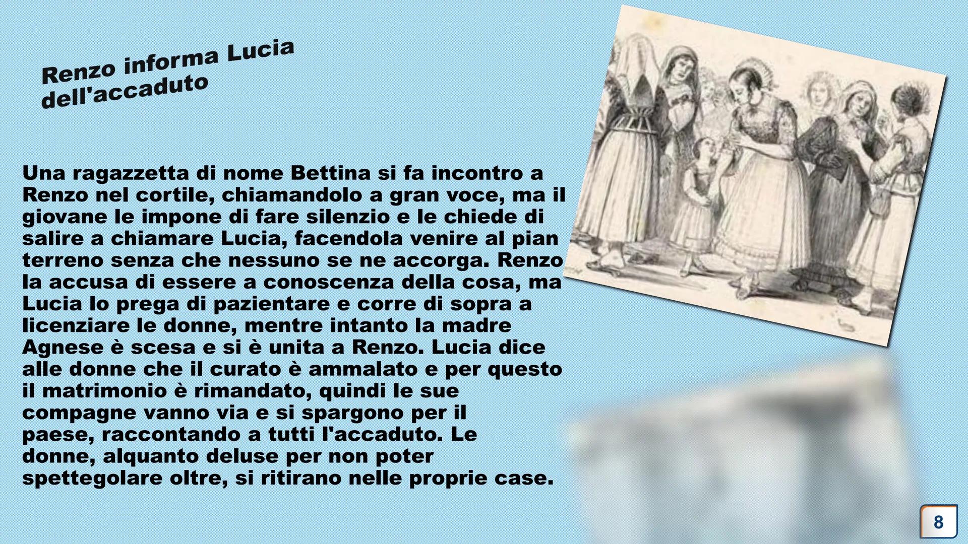Capitolo II
I Promessi
Sposi Introduzione
"Lucia usciva in quel momento tutta attillata dalle
mani della madre. I neri e giovanili capelli,