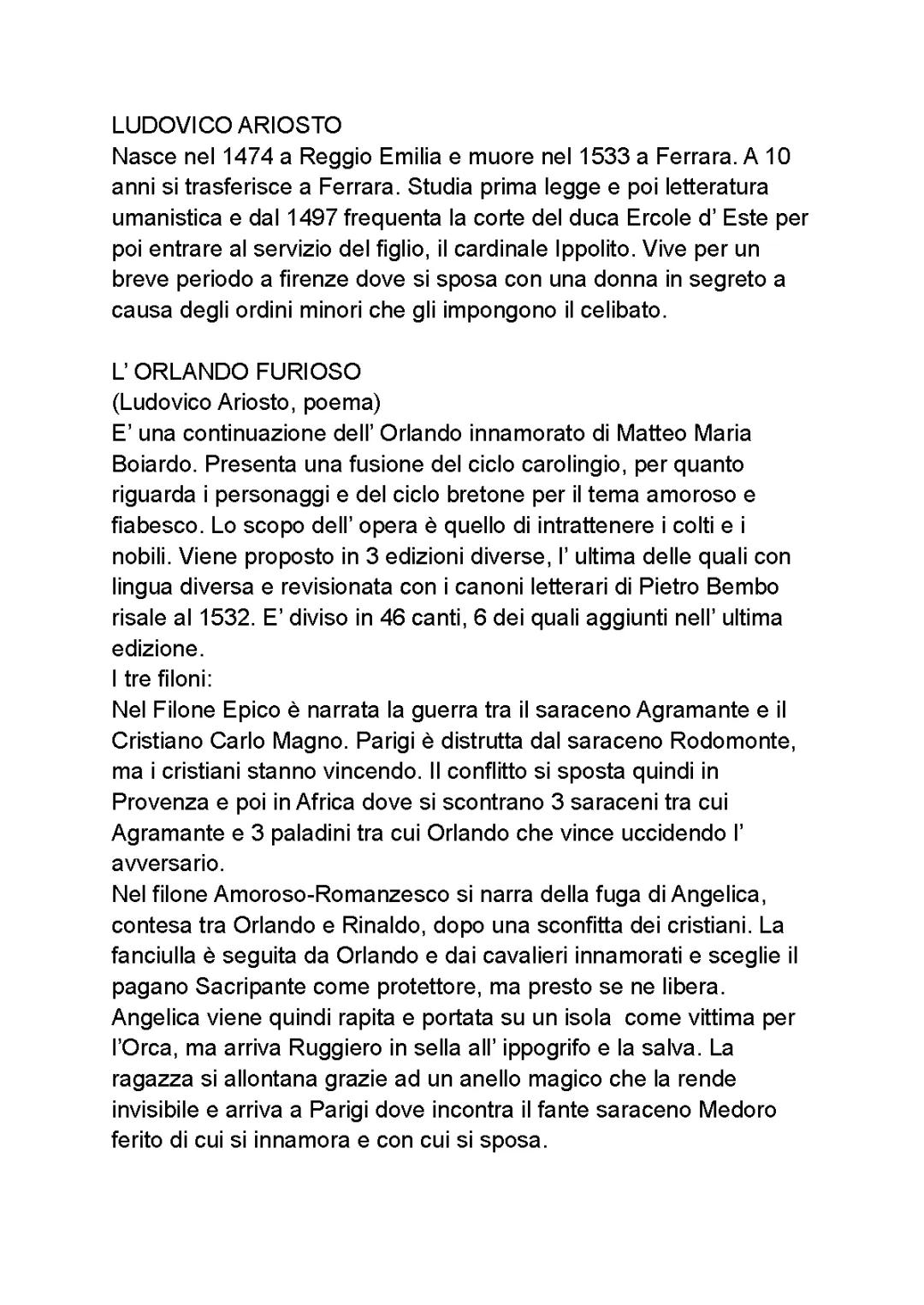 Ludovico Ariosto e "L' Orlando Furioso"