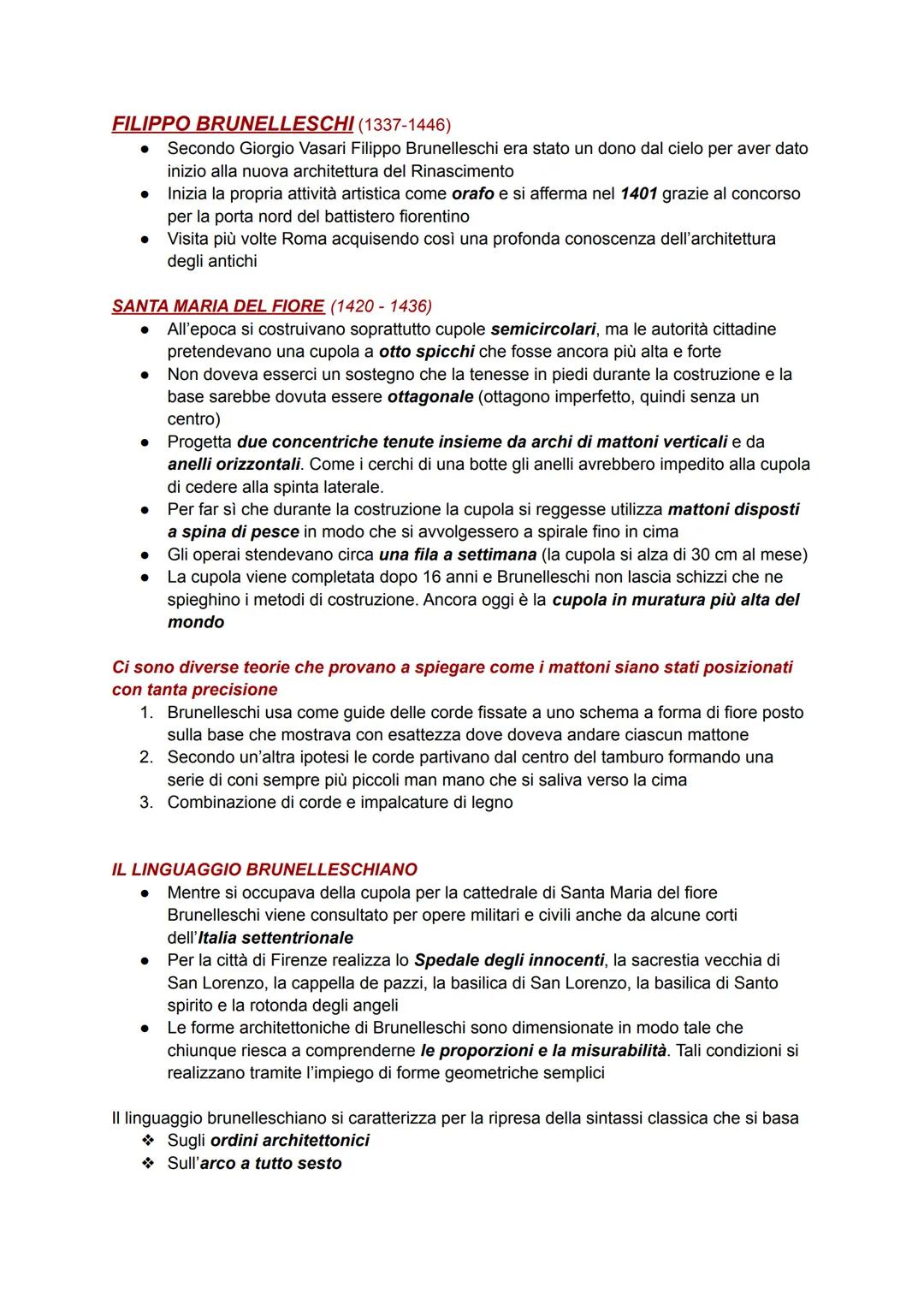 FILIPPO BRUNELLESCHI (1337-1446)
● Secondo Giorgio Vasari Filippo Brunelleschi era stato un dono dal cielo per aver dato
inizio alla nuova a