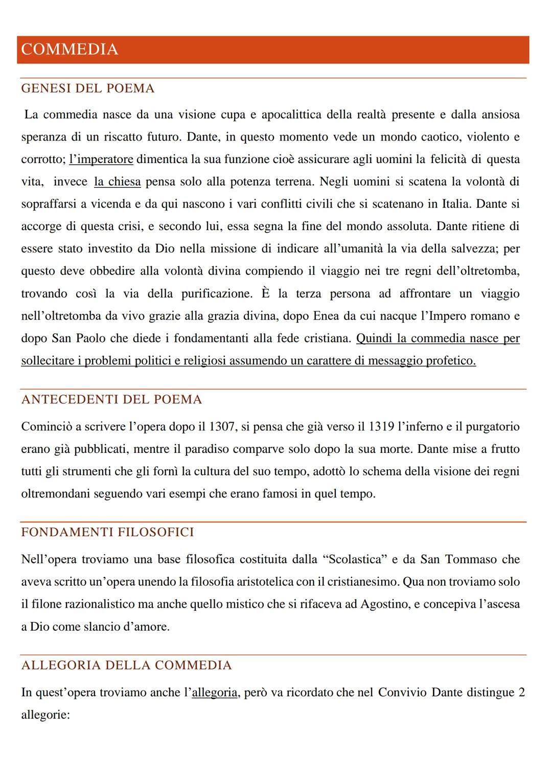 COMMEDIA
GENESI DEL POEMA
La commedia nasce da una visione cupa e apocalittica della realtà presente e dalla ansiosa
speranza di un riscatto