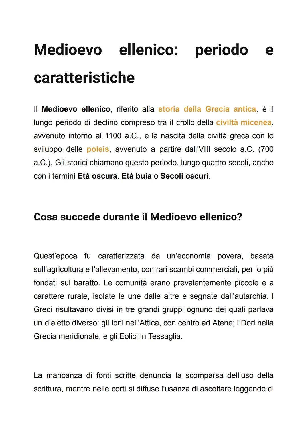 # Medioevo ellenico: periodo e
caratteristiche
II Medioevo ellenico, riferito alla storia della Grecia antica, è il
lungo periodo di declin