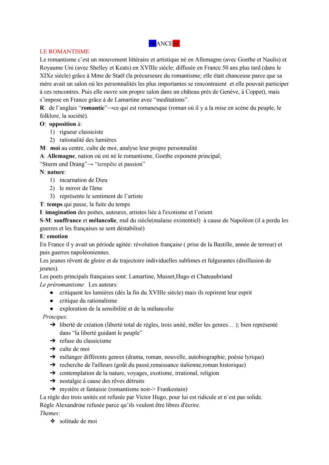 LE ROMANTISME
Le romantisme c'est un mouvement littéraire et artistique né en Allemagne (avec Goethe et Naulis) et
Royaume Uni (avec Shelley