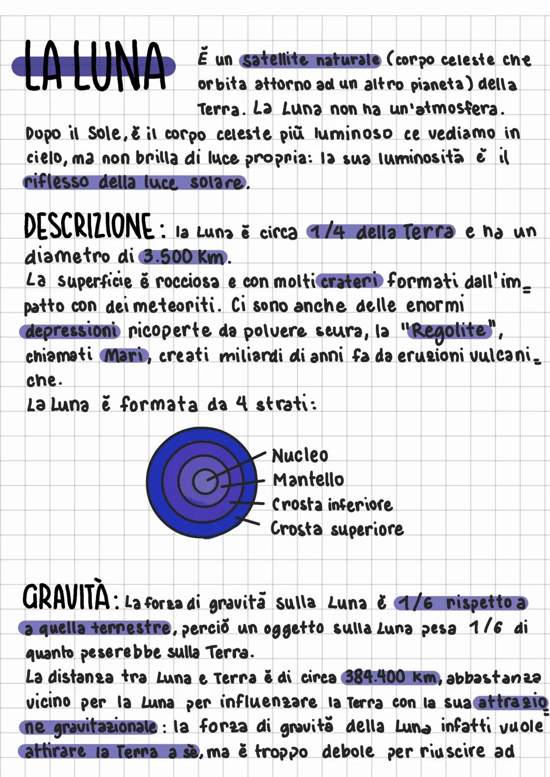 LA LUNA
È un satellite naturale (corpo celeste che
orbita attorno ad un altro pianeta) della
Terra. La Luna non ha un'atmosfera.
Dopo il Sol