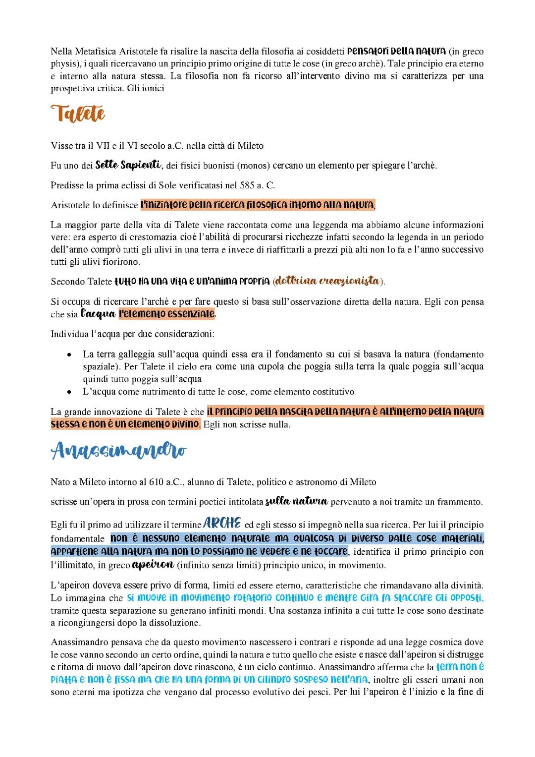 Talete, Anassimandro, Anassimene, Eraclito