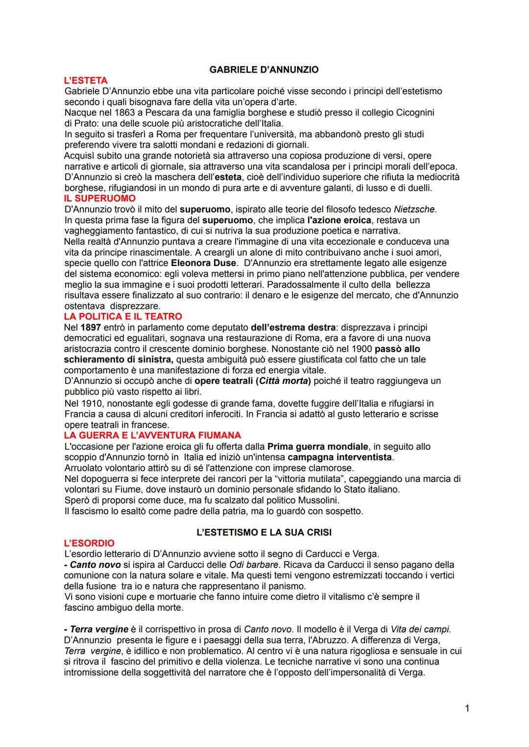 # GABRIELE D'ANNUNZIO
L'ESTETA
Gabriele D'Annunzio ebbe una vita particolare poiché visse secondo i principi dell'estetismo
secondo i qual