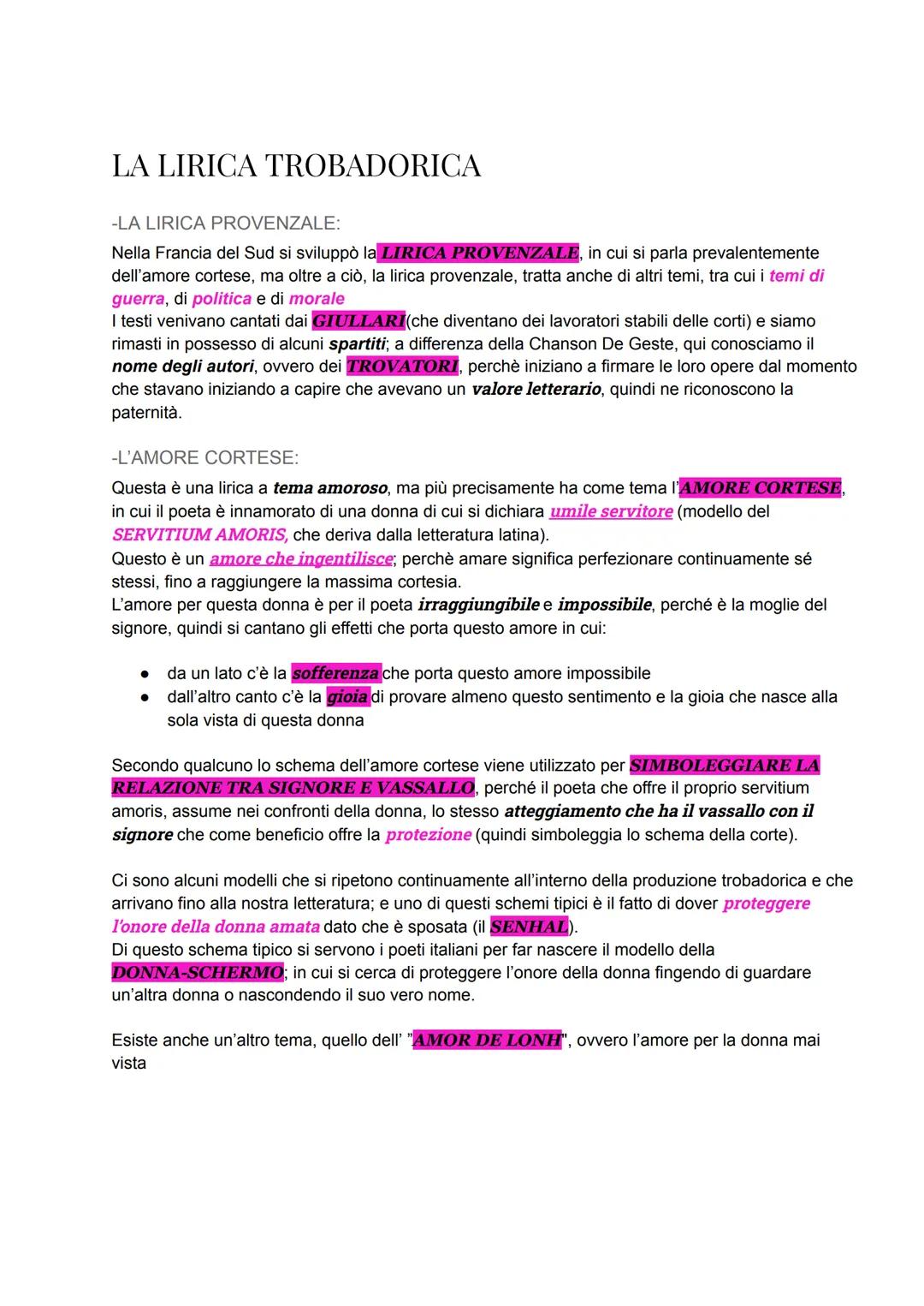 LA LIRICA TROBADORICA
-LA LIRICA PROVENZALE:
Nella Francia del Sud si sviluppò la LIRICA PROVENZALE, in cui si parla prevalentemente
dell'am