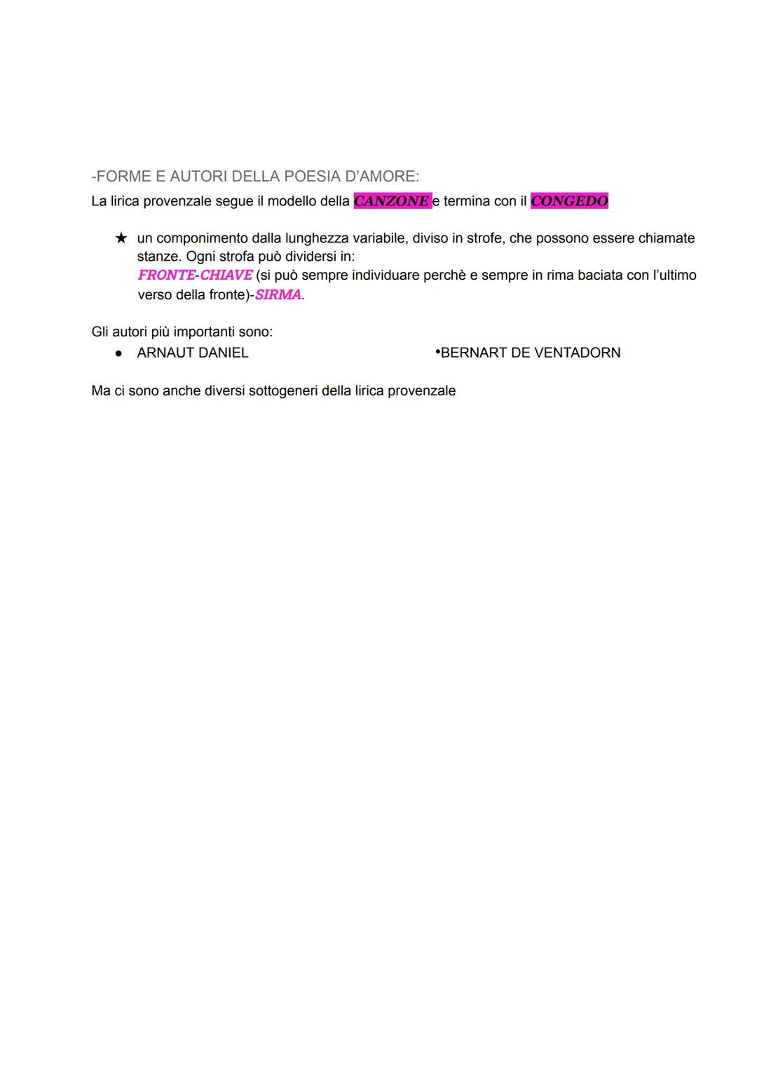 LA LIRICA TROBADORICA
-LA LIRICA PROVENZALE:
Nella Francia del Sud si sviluppò la LIRICA PROVENZALE, in cui si parla prevalentemente
dell'am