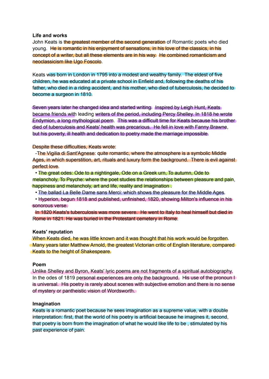 Life and works
John Keats is the greatest member of the second generation of Romantic poets who died
young. He is romantic in his enjoyment