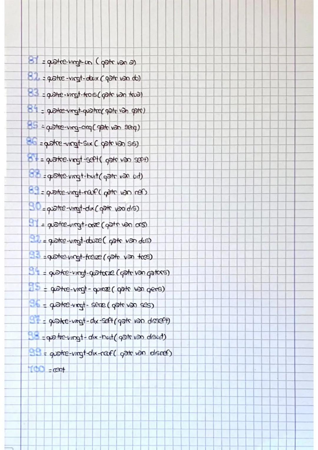 # les nombres
1=05 (28)
2 = deux (do)
3 = trois (trua)
= quatre (ptr)
5 = cing (seng)
6 Six (GIS)
sept (sept)
8 = hurt (ust)
neuf (