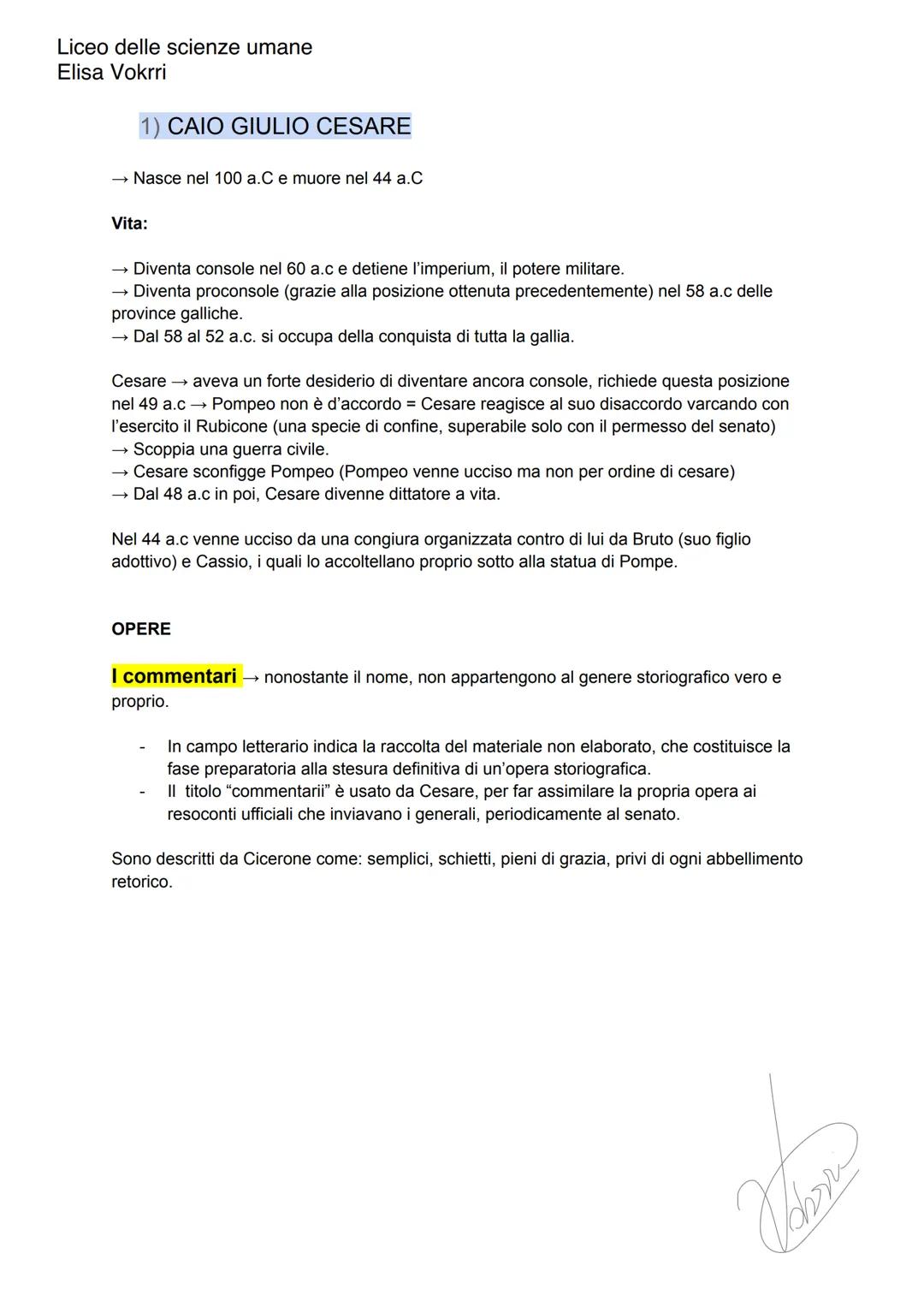 Liceo delle scienze umane
Elisa Vokrri
1) CAIO GIULIO CESARE
Nasce nel 100 a.C e muore nel 44 a.C
Vita:
Diventa console nel 60 a.c e det