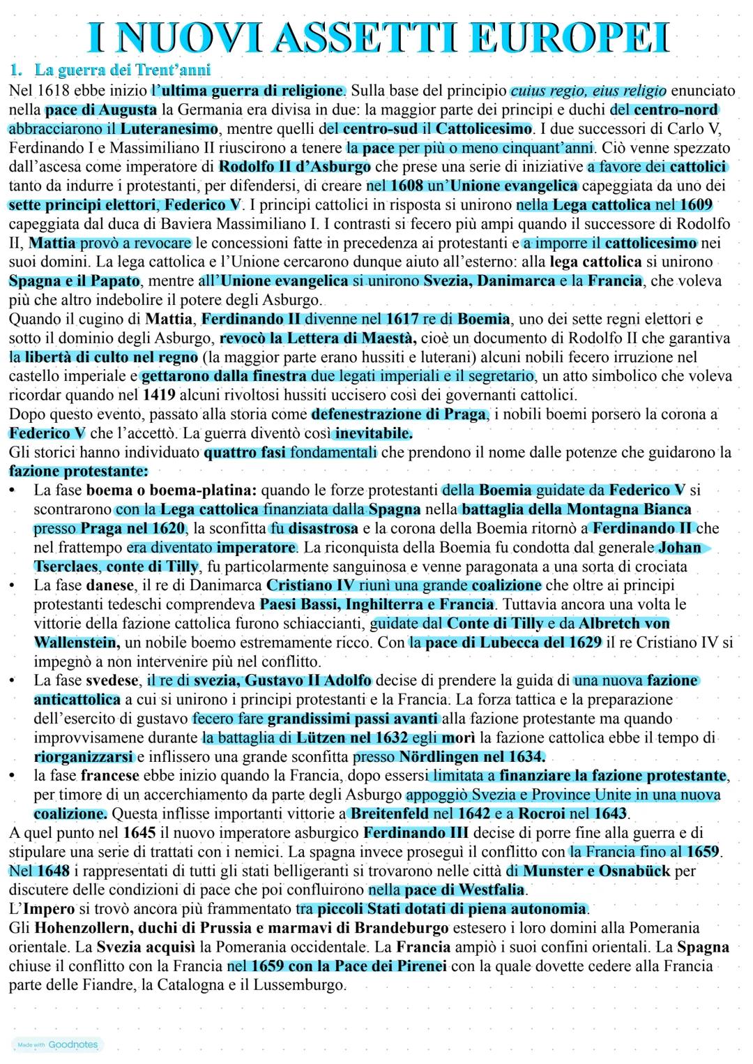 La guerra dei Trent’anni e i nuovi assetti europei