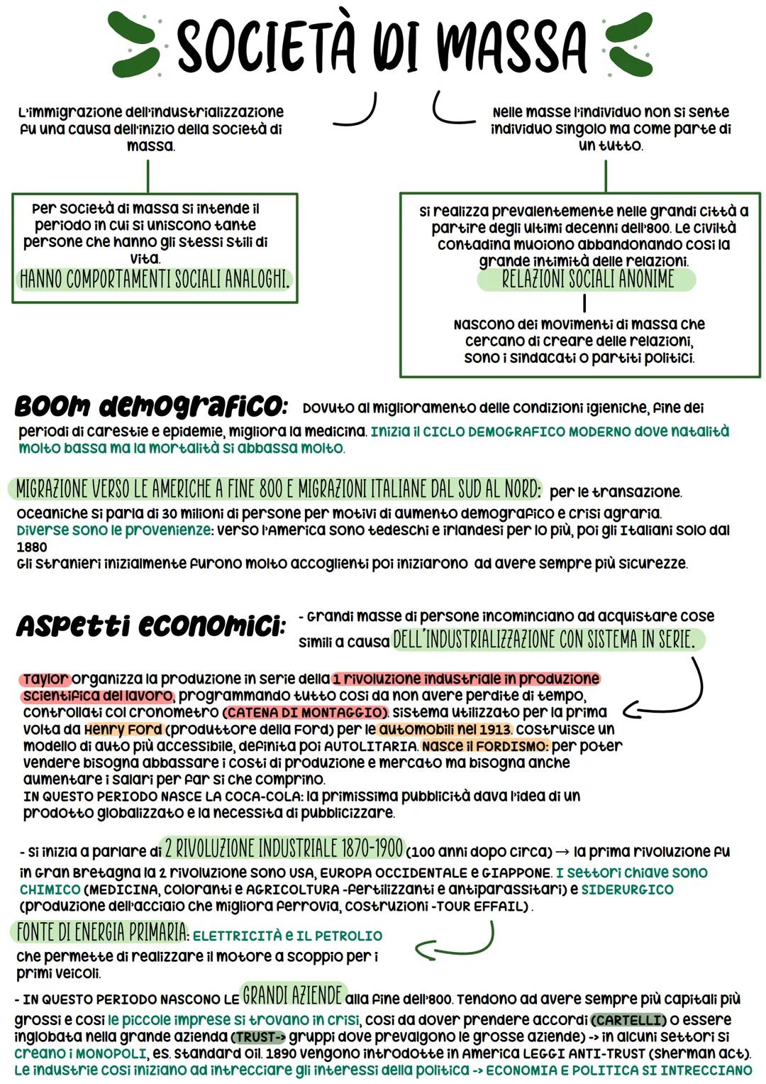 SOCIETÀ DI MASSA
L'immigrazione dell'industrializzazione
Fu una causa dell'inizio della società di
massa.
per società di massa si intende il