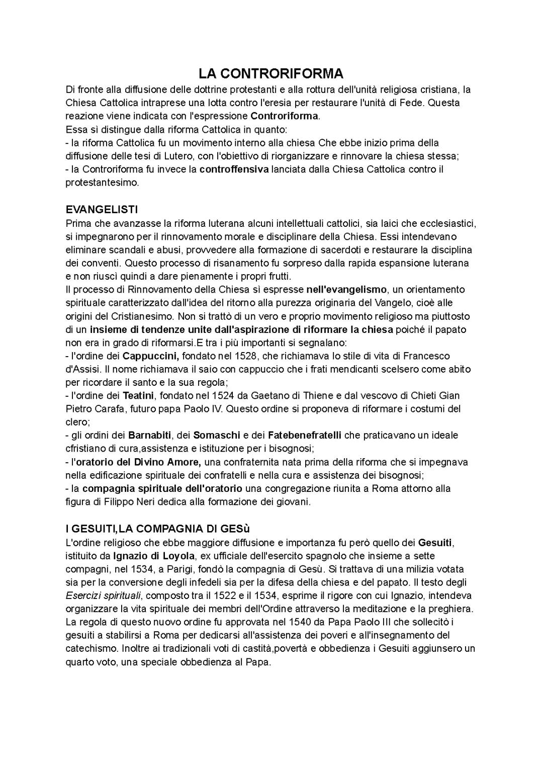 Controriforma e Concilio di Trento