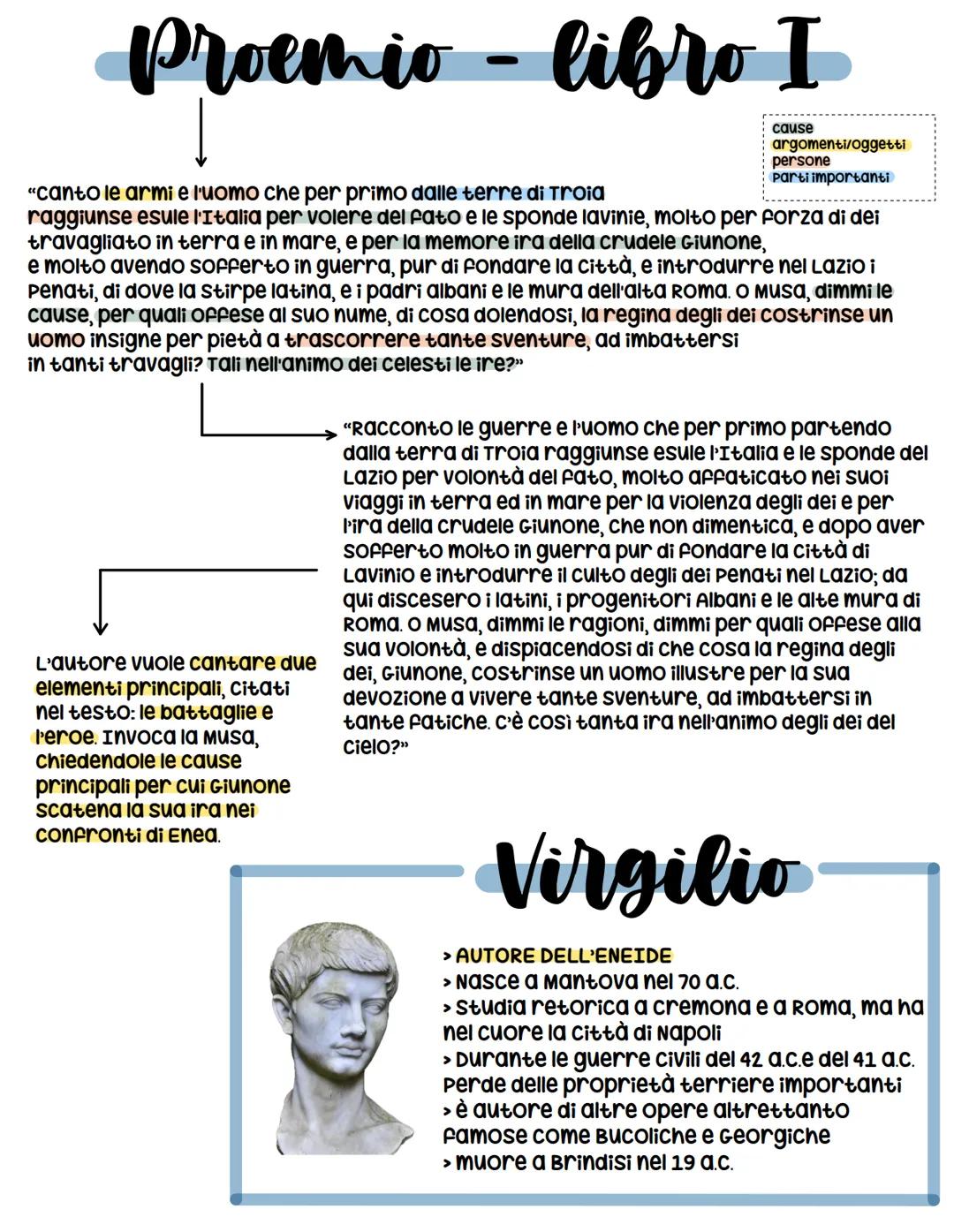 Proemio libro I
cause
L'autore vuole cantare due
elementi principali, citati
nel testo: le battaglie e
Peroe. Invoca la Musa,
chiedendole le