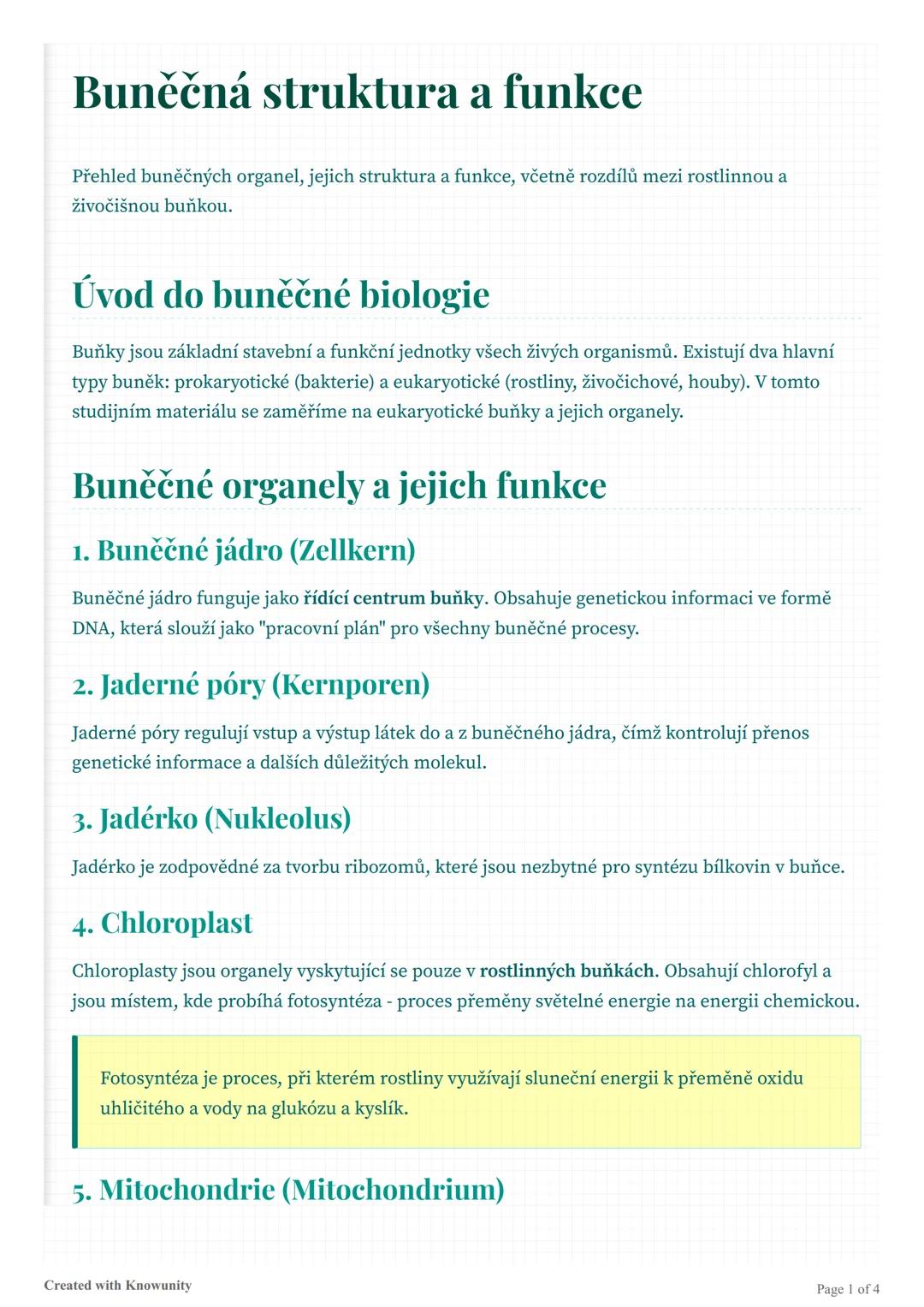 ## Buněčná struktura a funkce
Přehled buněčných organel, jejich struktura a funkce, včetně rozdílů mezi rostlinnou a
živočišnou buňkou.
##